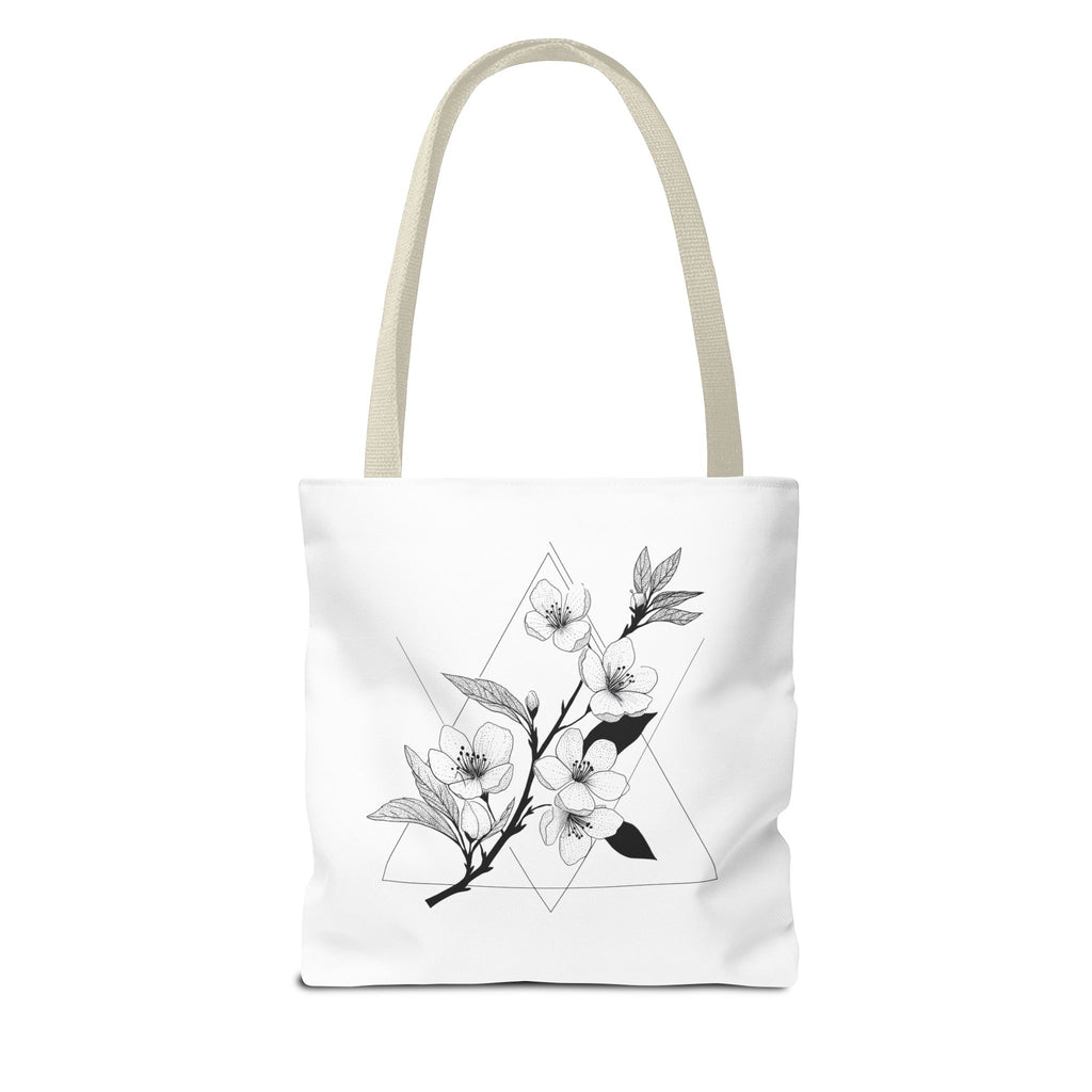 Floral Triangle Tote Bag — Minimal Black & White Botanical Canvas Tote