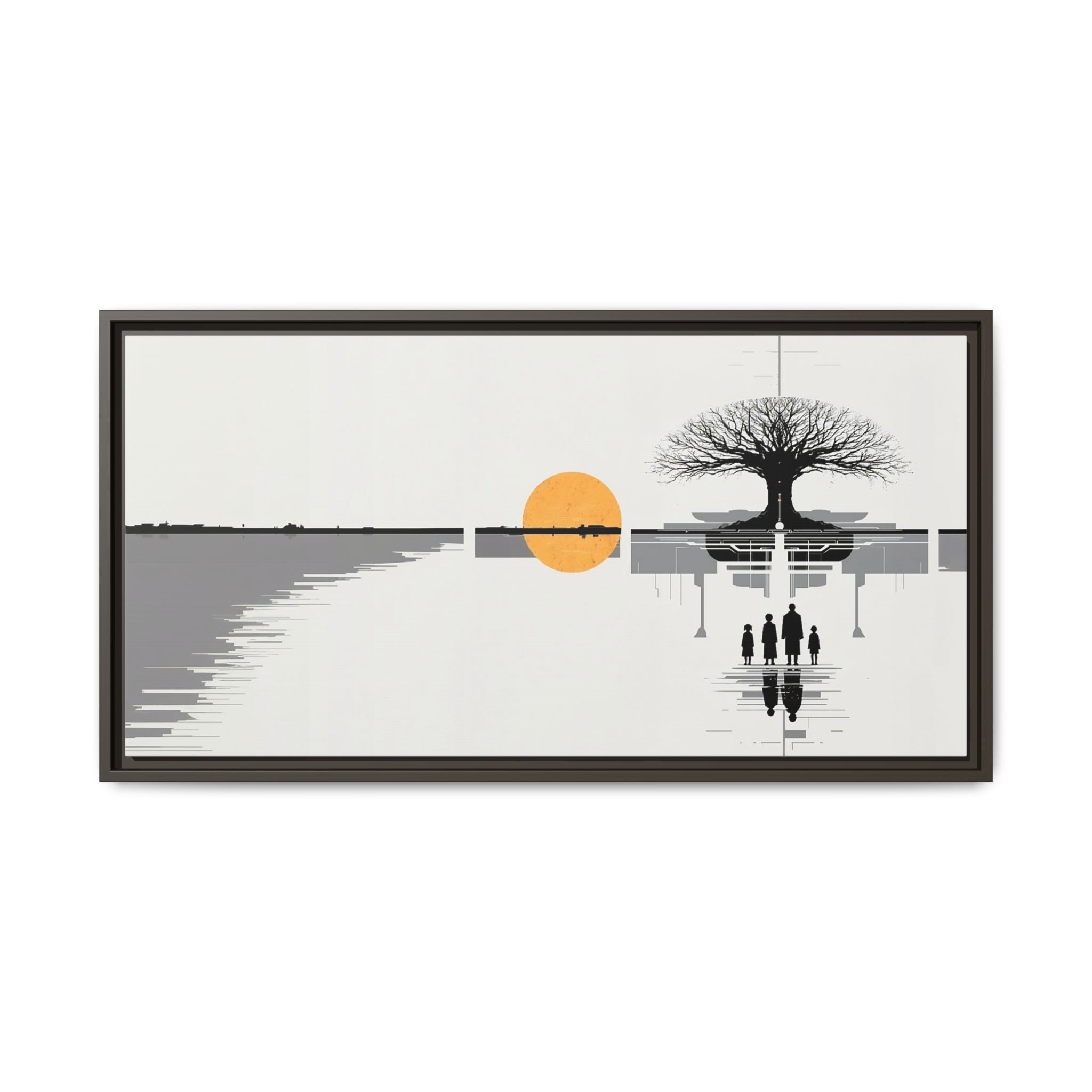 Framed Matte Canvas Wall Art — Minimal Sunset Tree Landscape