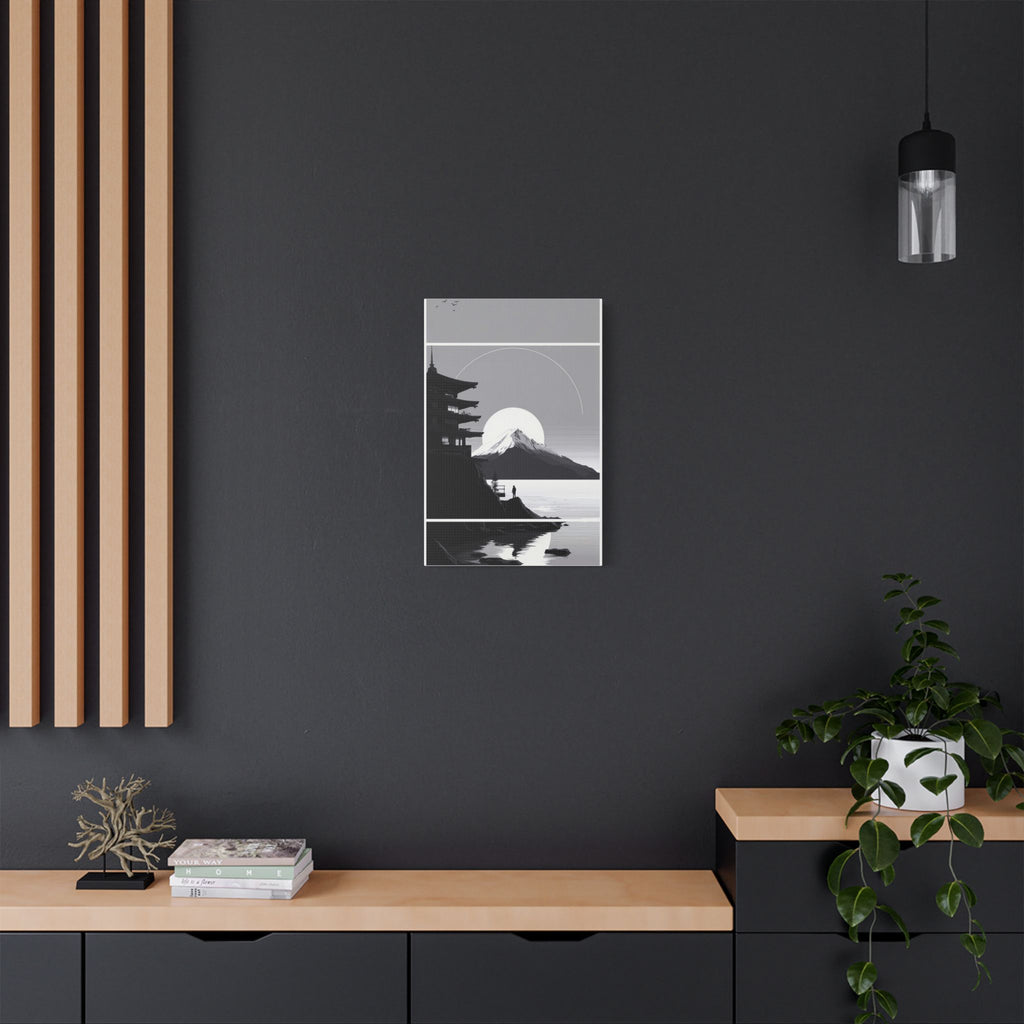 Satin Stretched Canvas: Minimalist Mount Fuji Seascape Wall Art