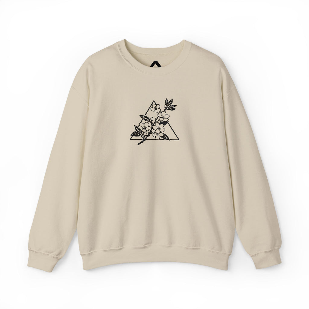 Floral Mountain Embroidery Sweatshirt — Minimal Botanical Crewneck