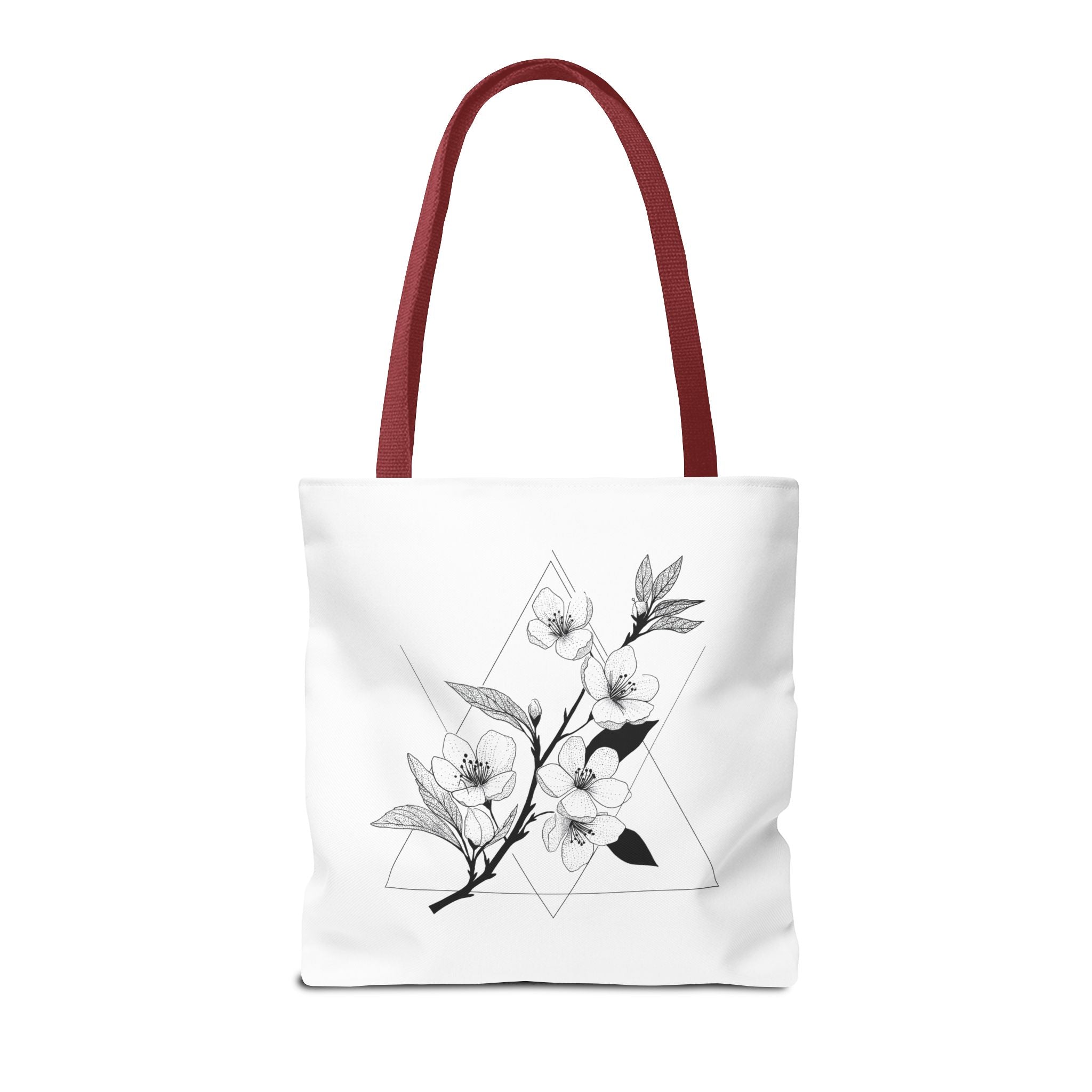 Floral Triangle Tote Bag — Minimal Black & White Botanical Canvas Tote