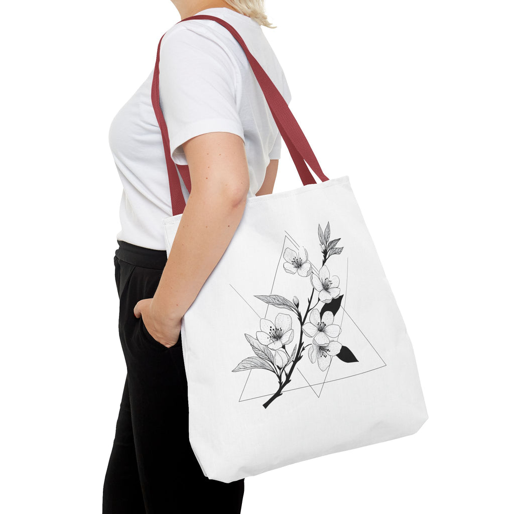Floral Triangle Tote Bag — Minimal Black & White Botanical Canvas Tote