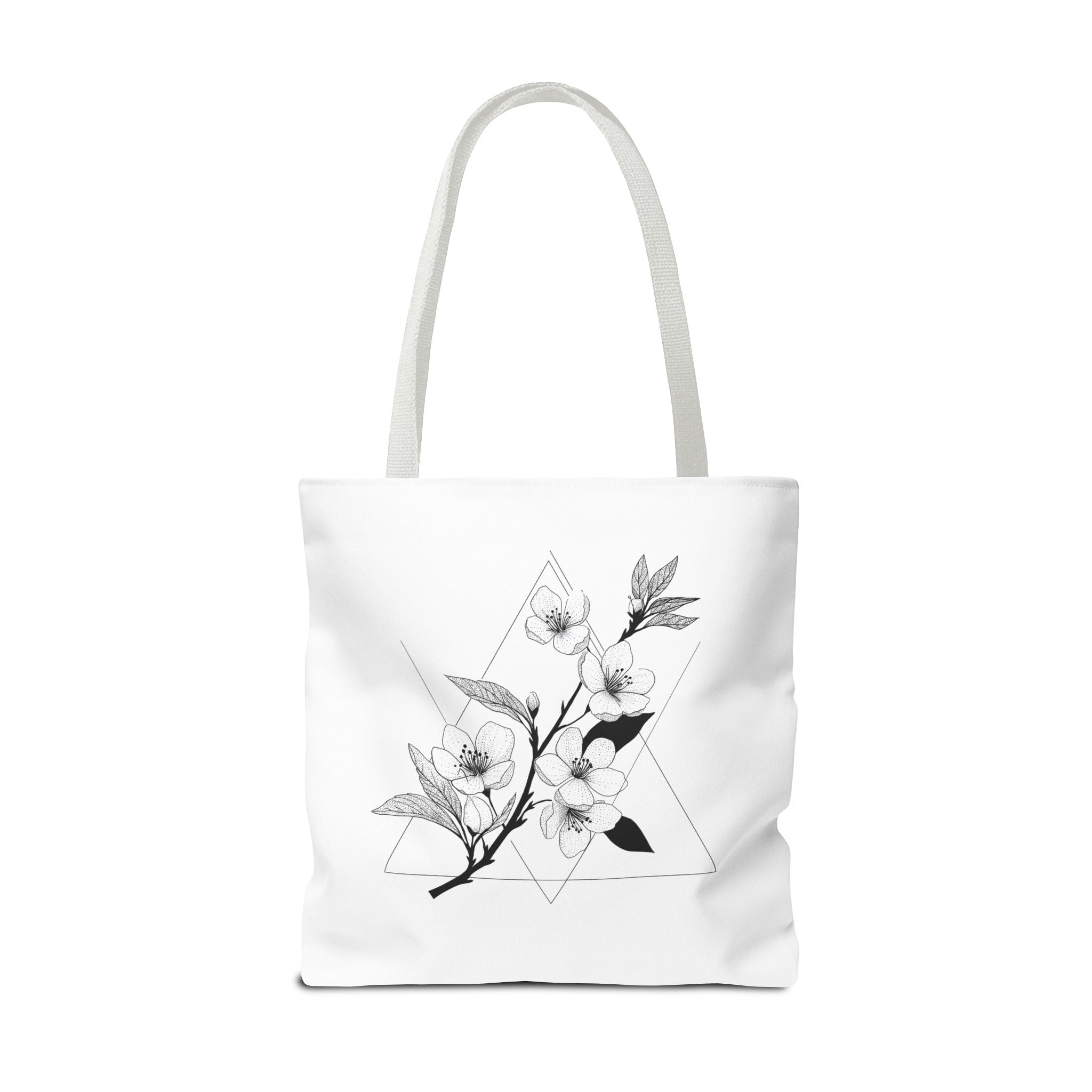 Floral Triangle Tote Bag — Minimal Black & White Botanical Canvas Tote