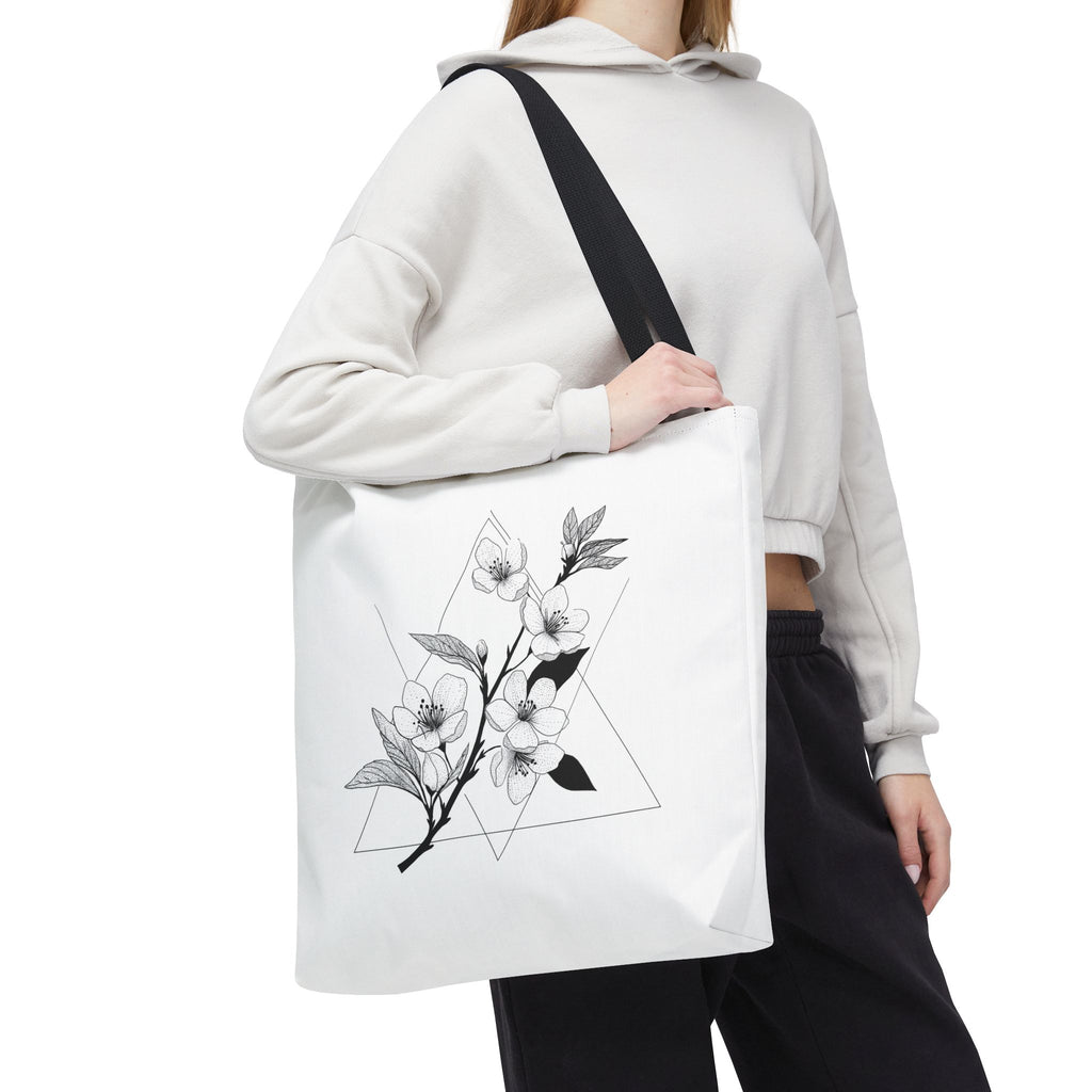 Floral Triangle Tote Bag — Minimal Black & White Botanical Canvas Tote