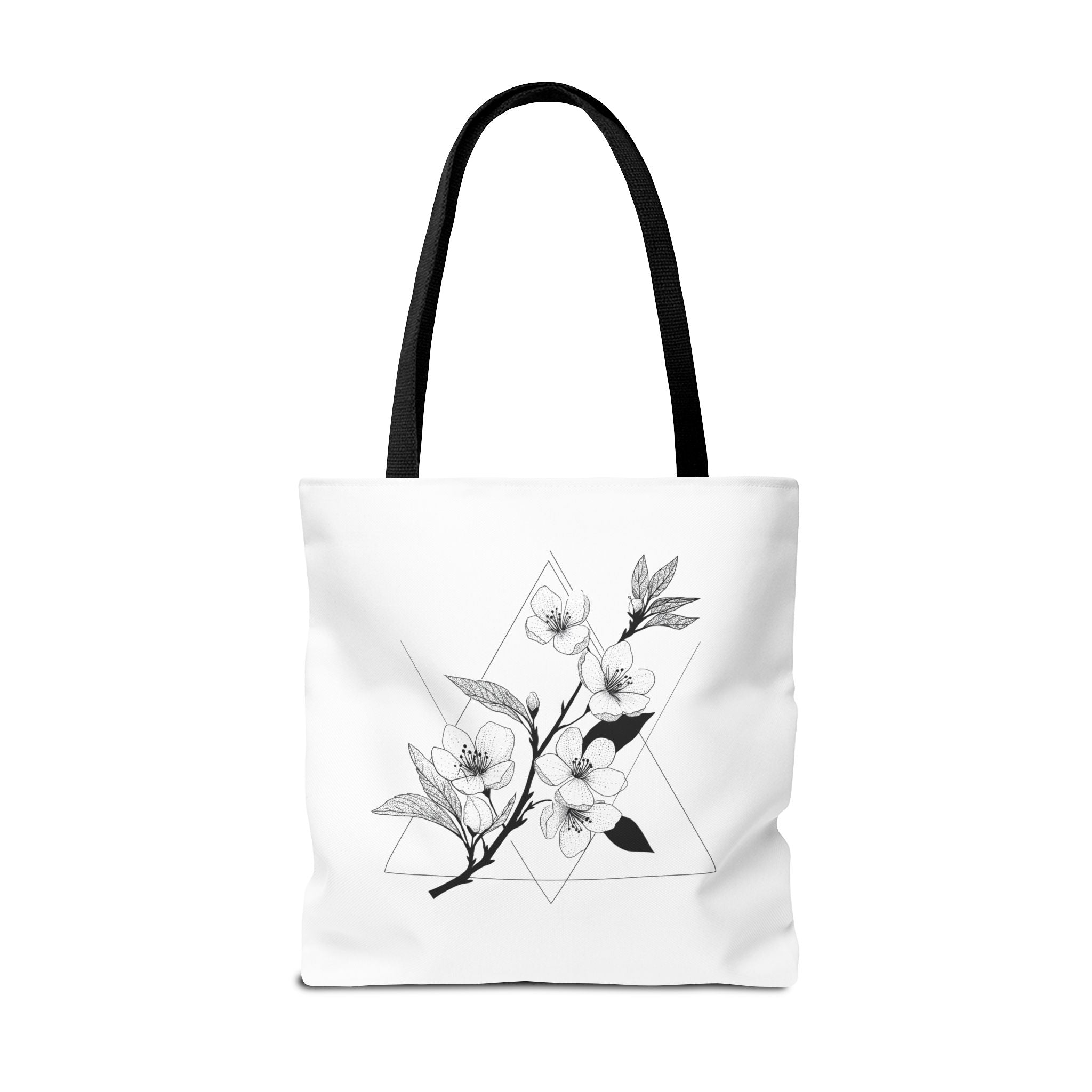 Floral Triangle Tote Bag — Minimal Black & White Botanical Canvas Tote