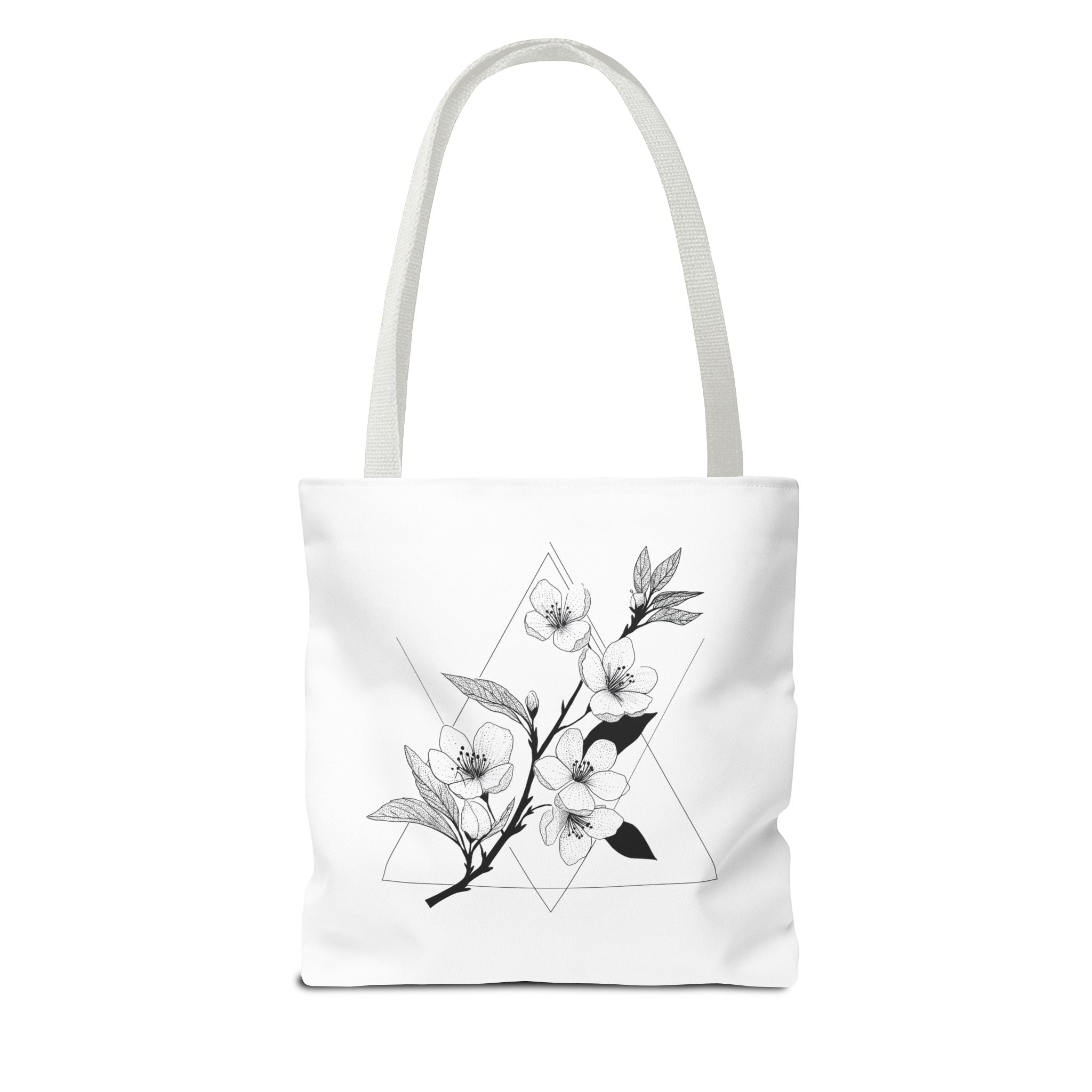 Floral Triangle Tote Bag — Minimal Black & White Botanical Canvas Tote