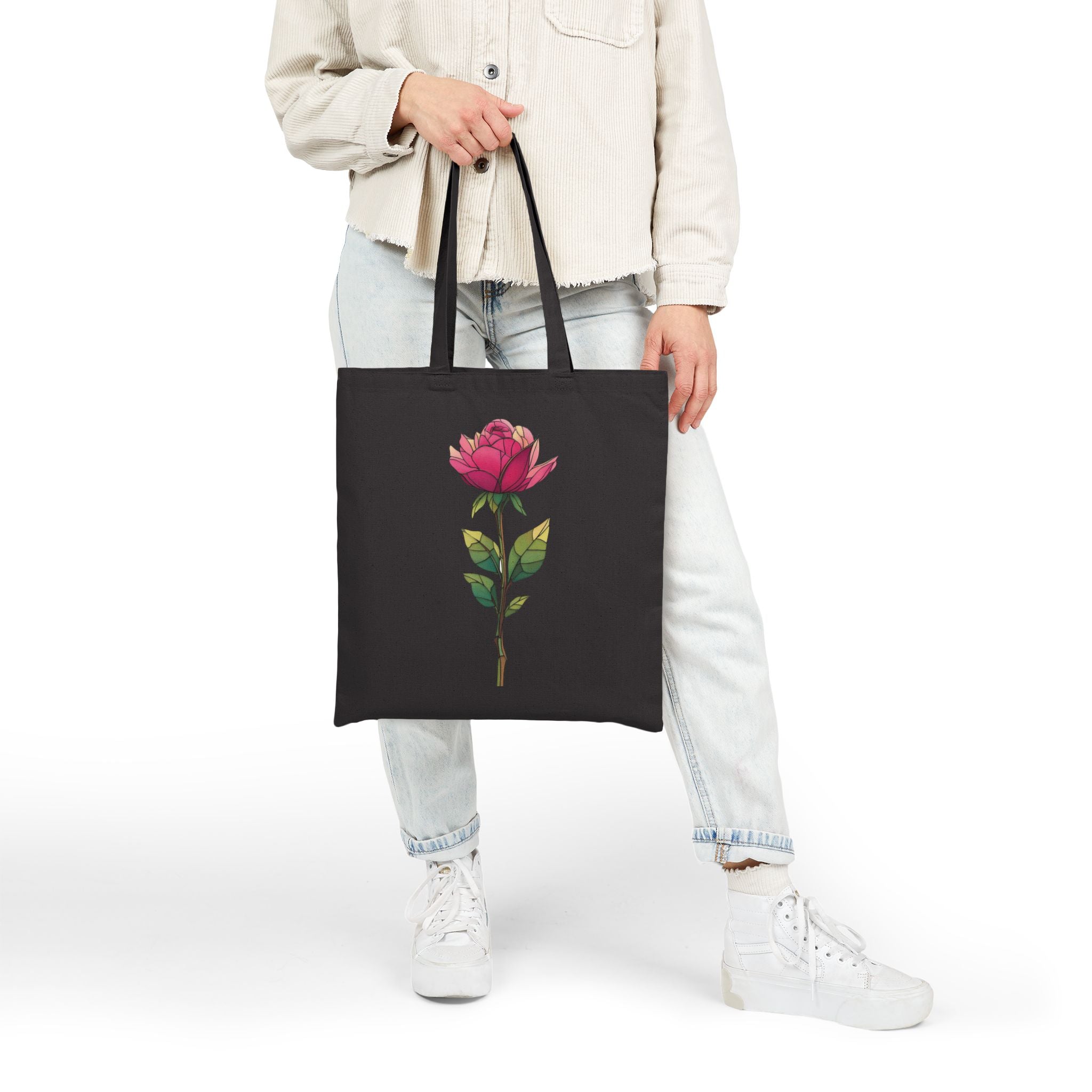 Rose Design Cotton Canvas Tote Bag