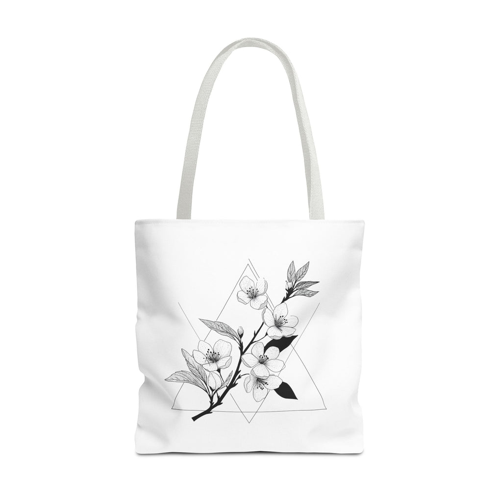 Floral Triangle Tote Bag — Minimal Black & White Botanical Canvas Tote