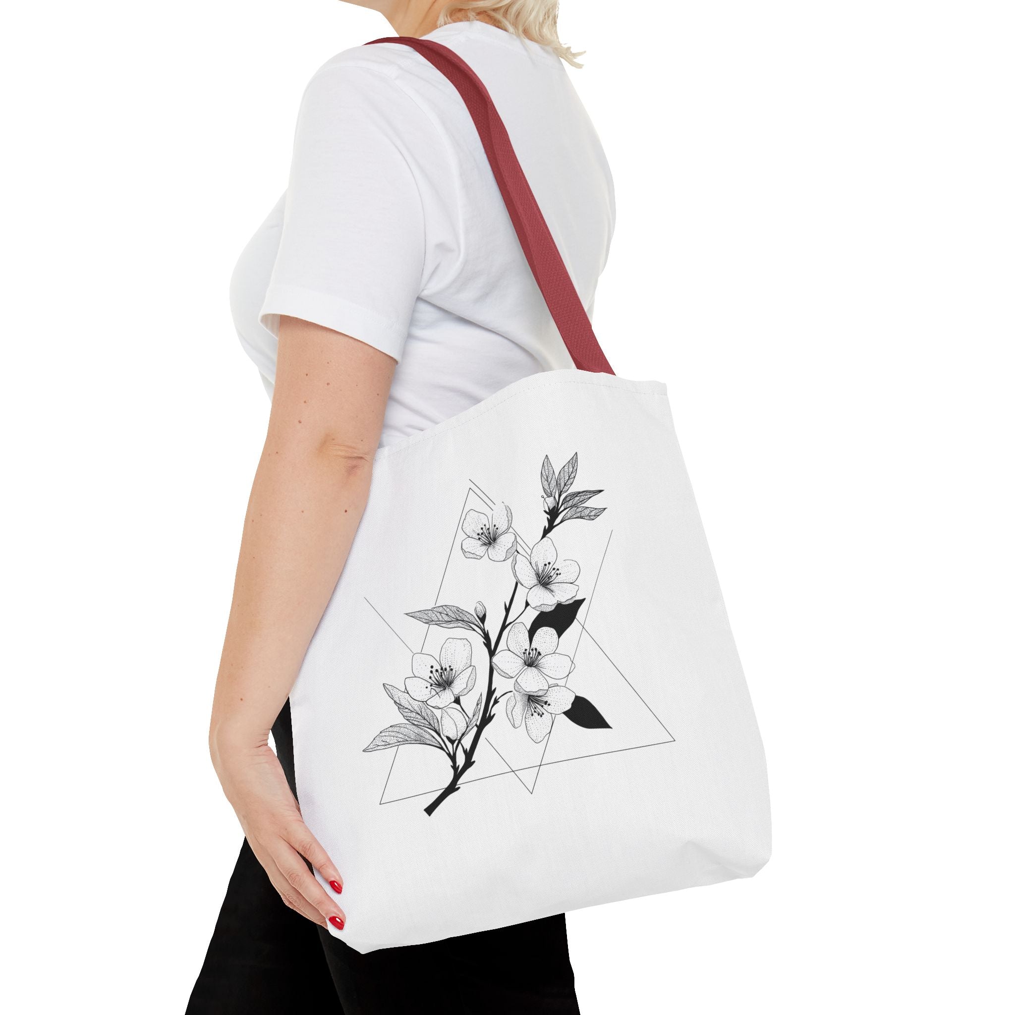 Floral Triangle Tote Bag — Minimal Black & White Botanical Canvas Tote