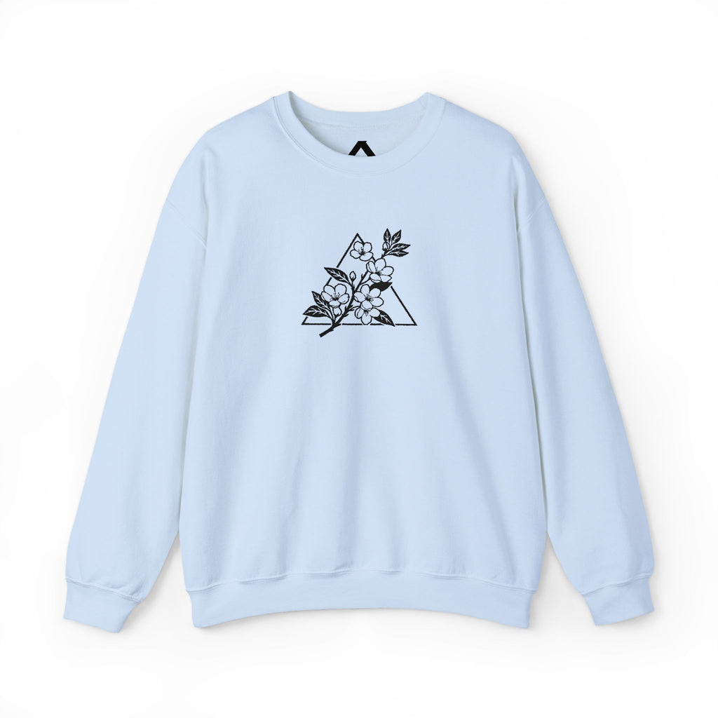 Floral Mountain Embroidery Sweatshirt — Minimal Botanical Crewneck