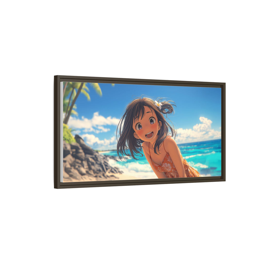 Colorful Beach Scene Framed Canvas