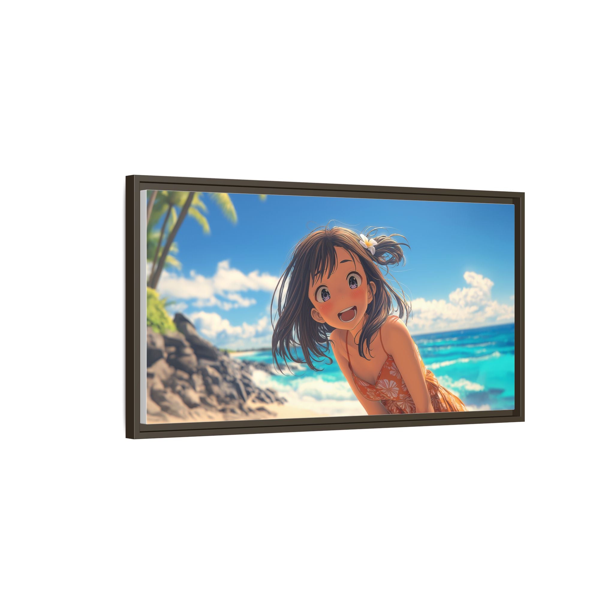Colorful Beach Scene Framed Canvas