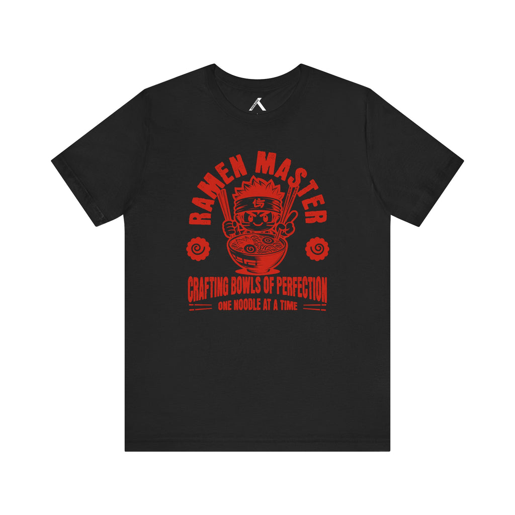 Ramen Master graphic tee featuring whimsical design on a black unisex jersey short sleeve shirt.