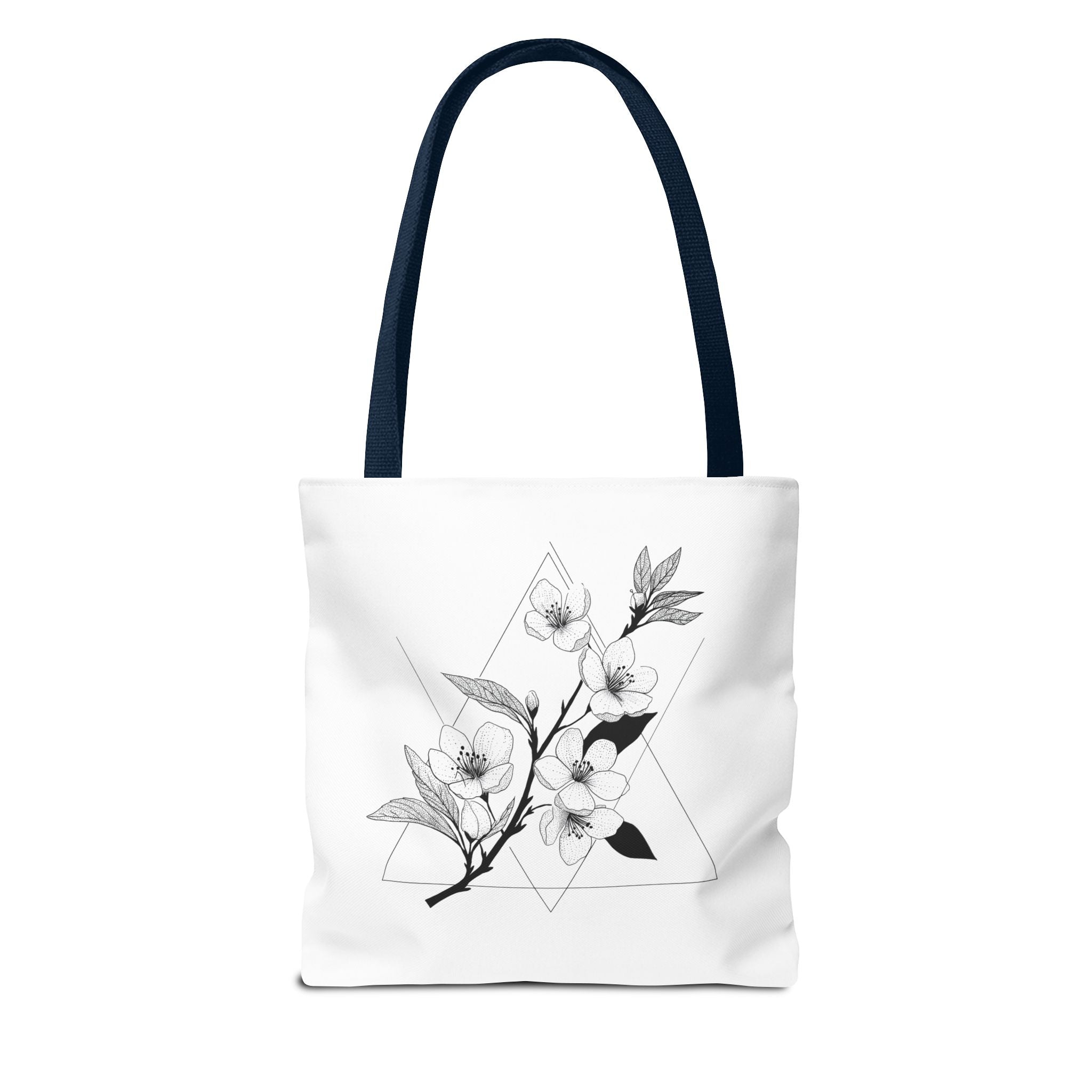 Floral Triangle Tote Bag — Minimal Black & White Botanical Canvas Tote