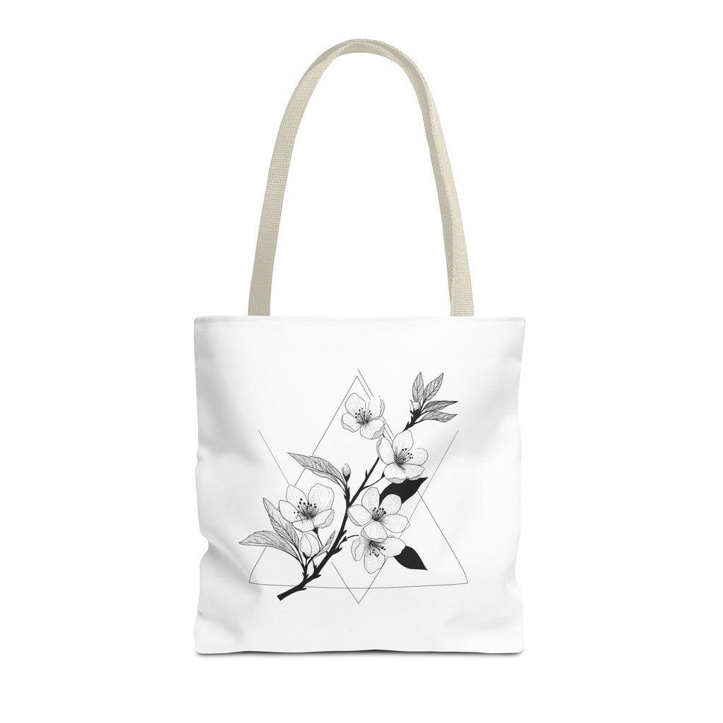 Floral Triangle Tote Bag — Minimal Black & White Botanical Canvas Tote