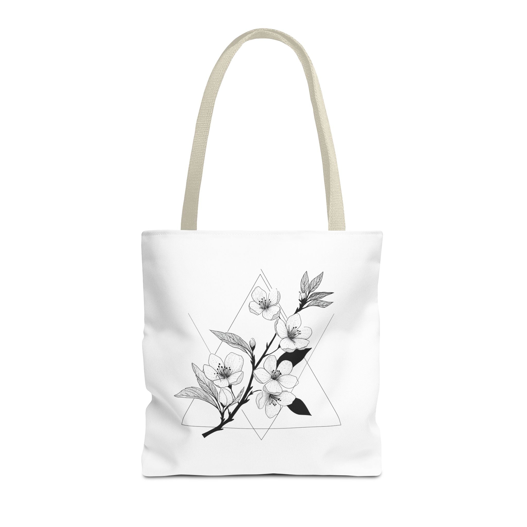 Floral Triangle Tote Bag — Minimal Black & White Botanical Canvas Tote