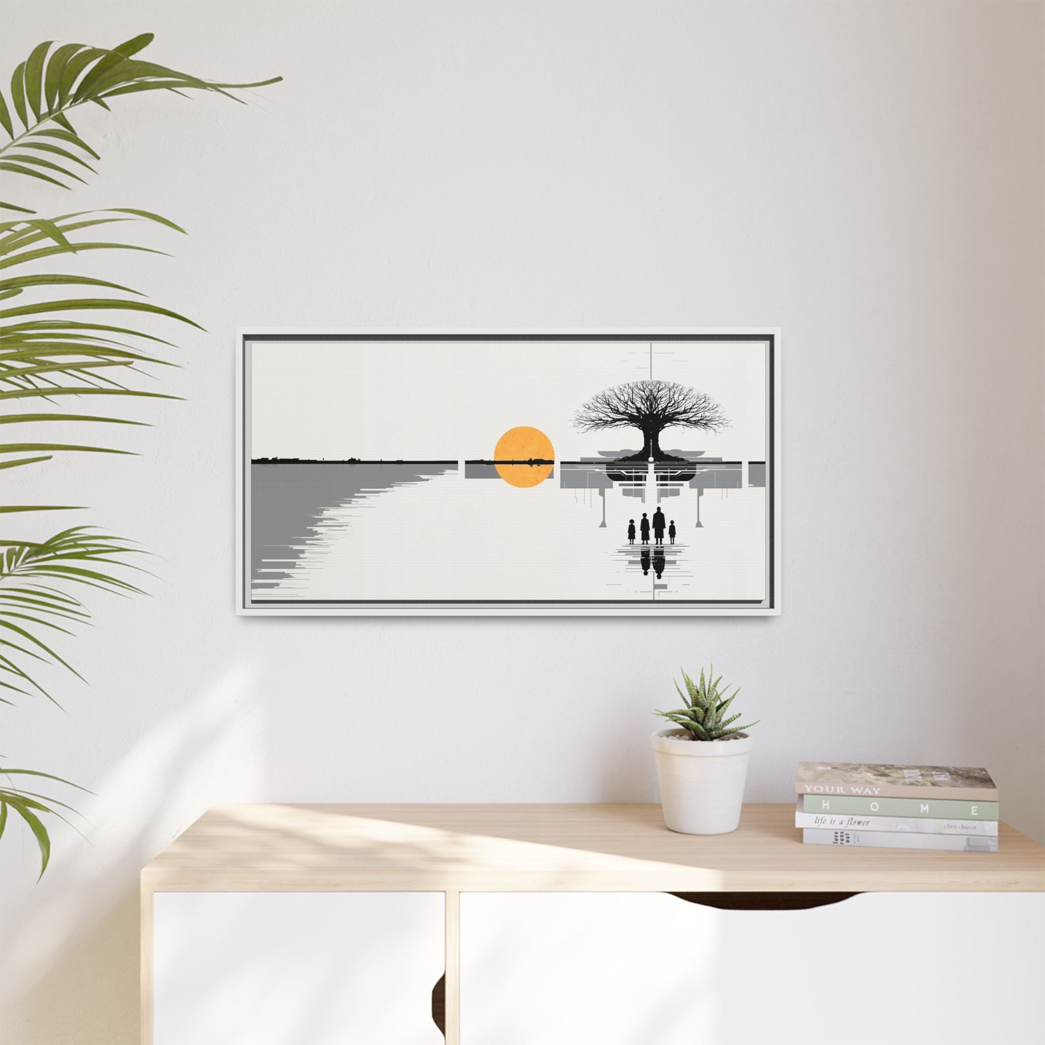 Framed Matte Canvas Wall Art — Minimal Sunset Tree Landscape