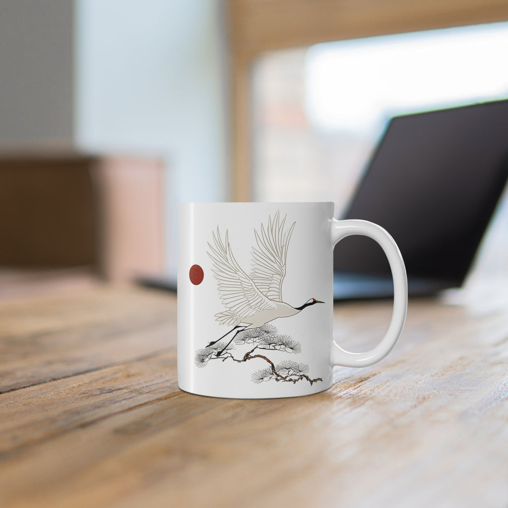 Japanese Crane & Red Sun Illustration