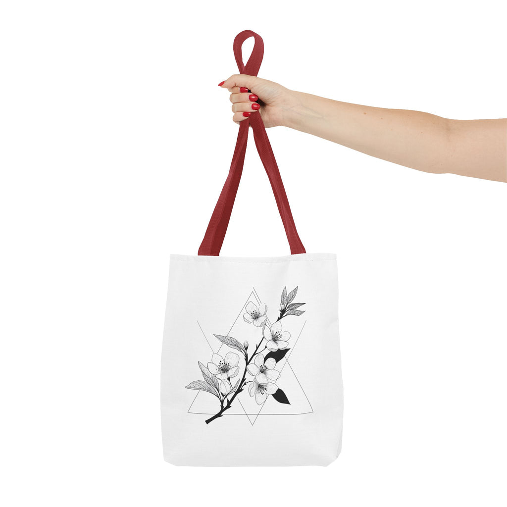 Floral Triangle Tote Bag — Minimal Black & White Botanical Canvas Tote