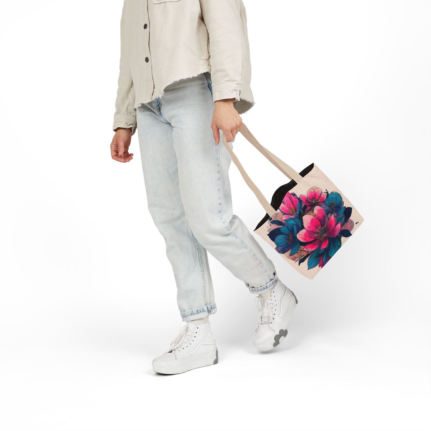 Floral Canvas Tote Bag with 5-Color Straps