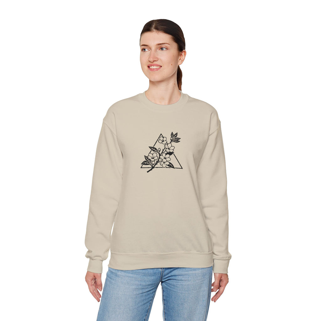 Floral Mountain Embroidery Sweatshirt — Minimal Botanical Crewneck