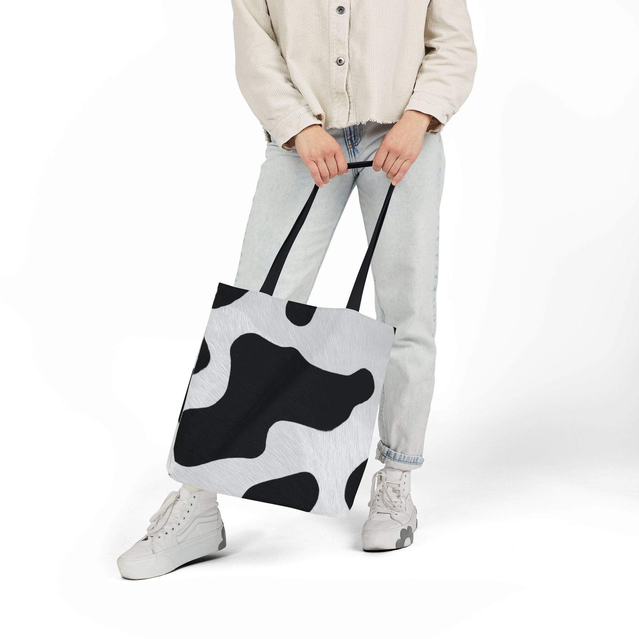 Chic Cow Print Canvas Tote Bag
