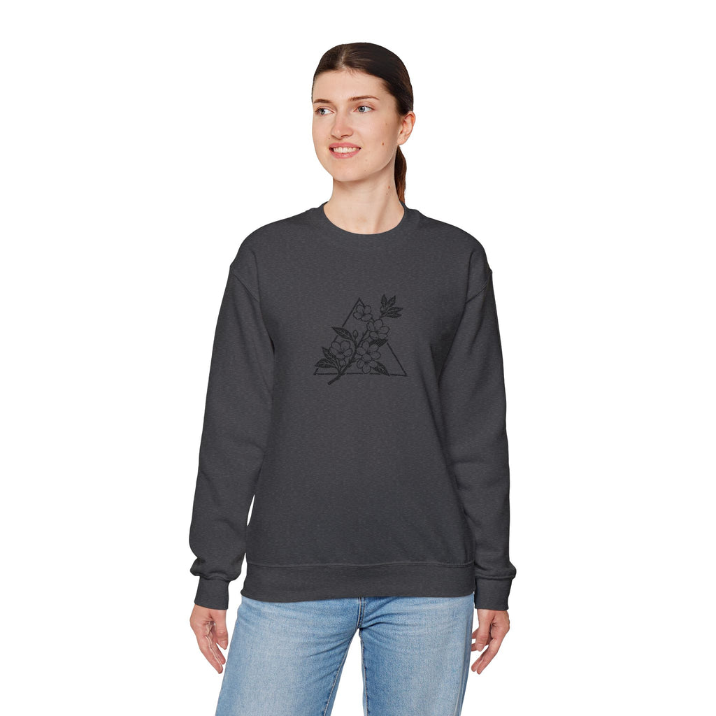 Floral Mountain Embroidery Sweatshirt — Minimal Botanical Crewneck