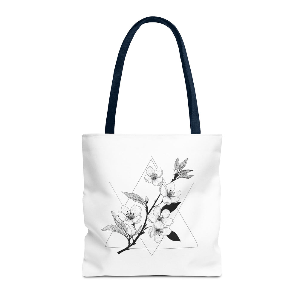 Floral Triangle Tote Bag — Minimal Black & White Botanical Canvas Tote