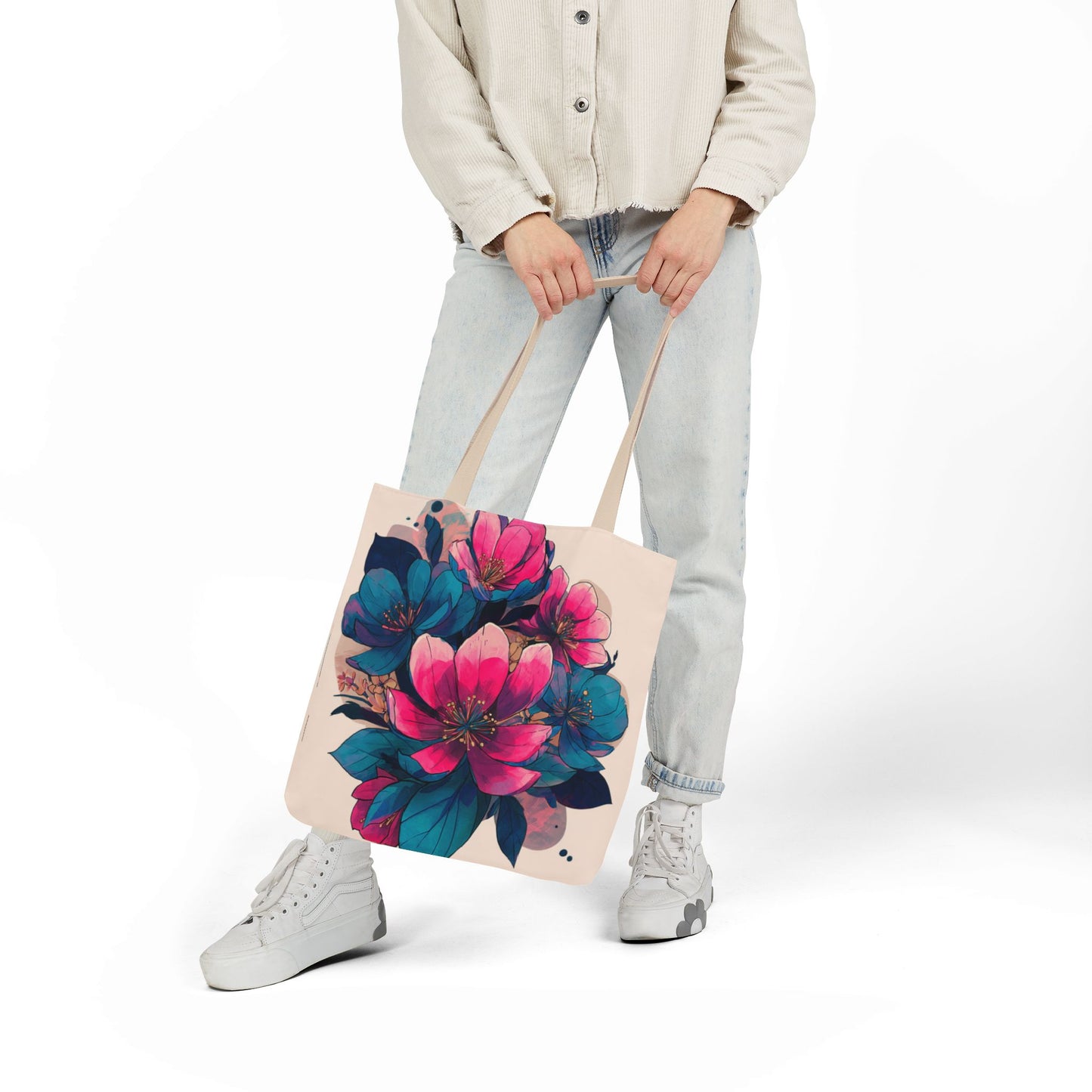 Floral Canvas Tote Bag with 5-Color Straps