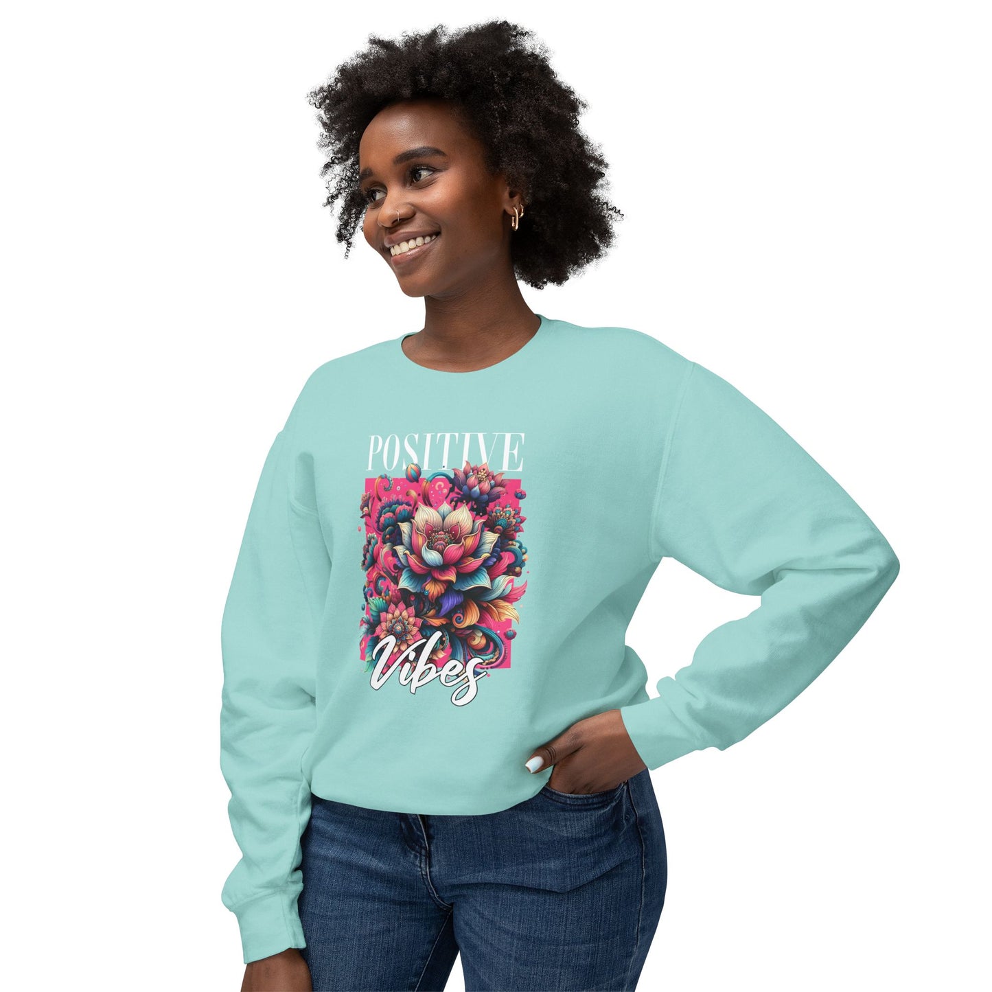 Positive Vibes Unisex Lightweight Crewneck Sweatshirt