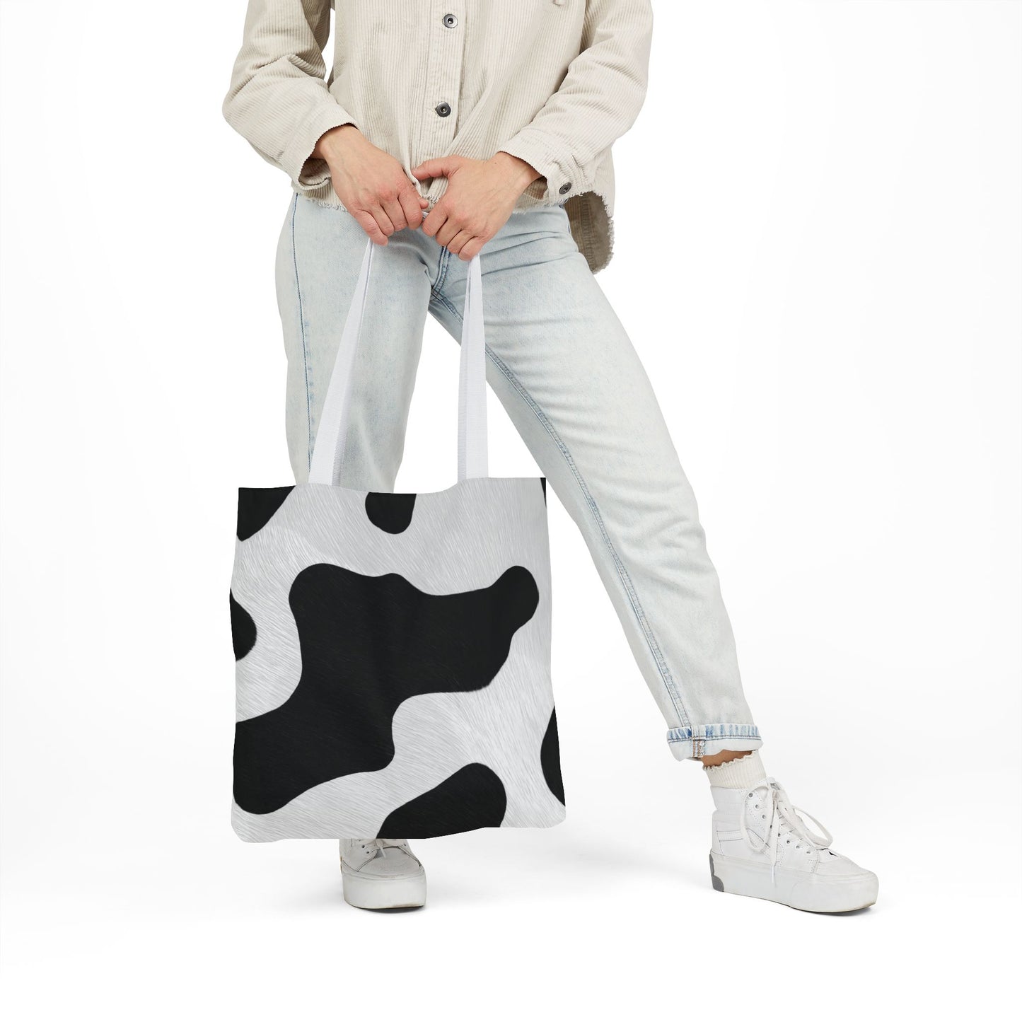 Chic Cow Print Canvas Tote Bag
