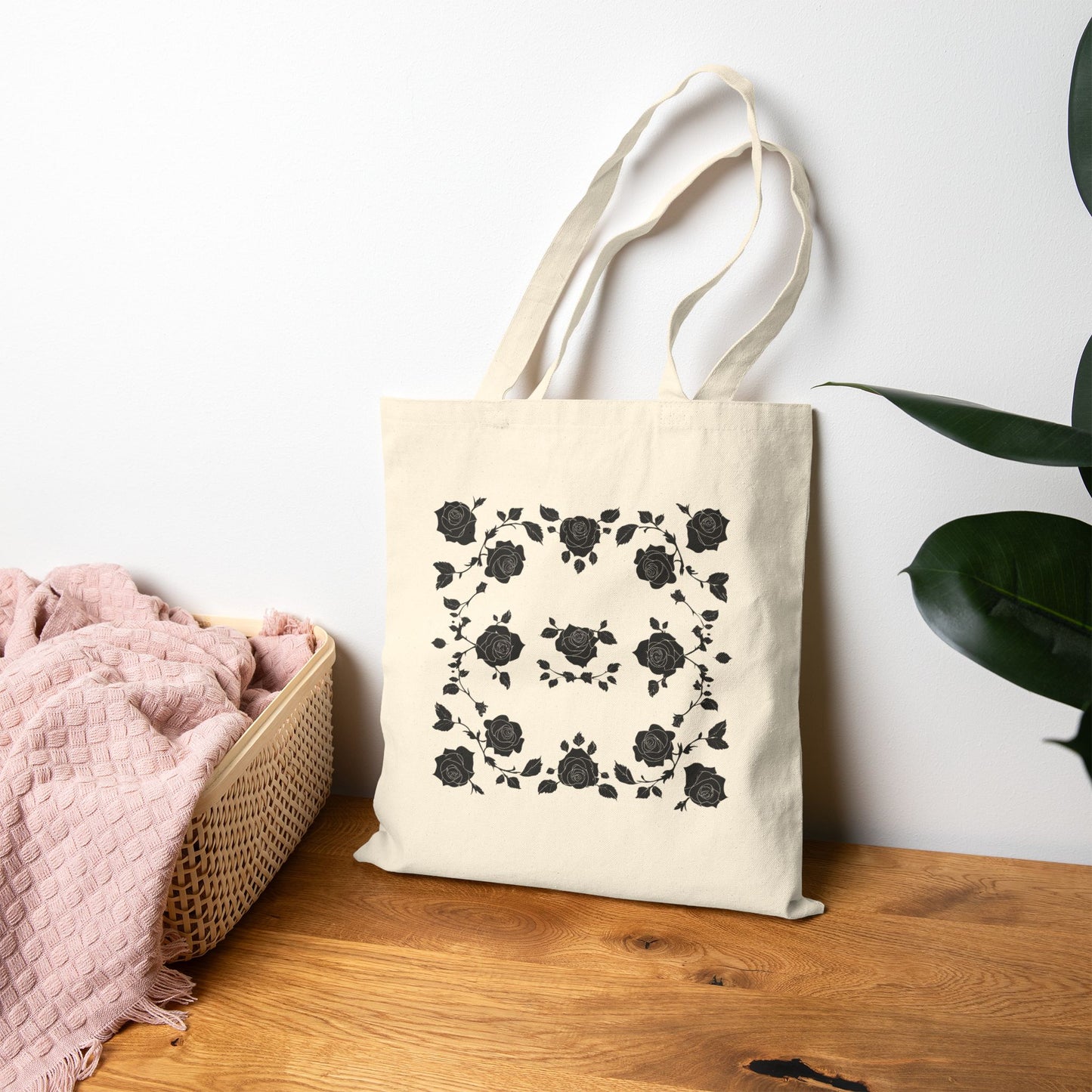 Floral Pattern Cotton Tote Bag