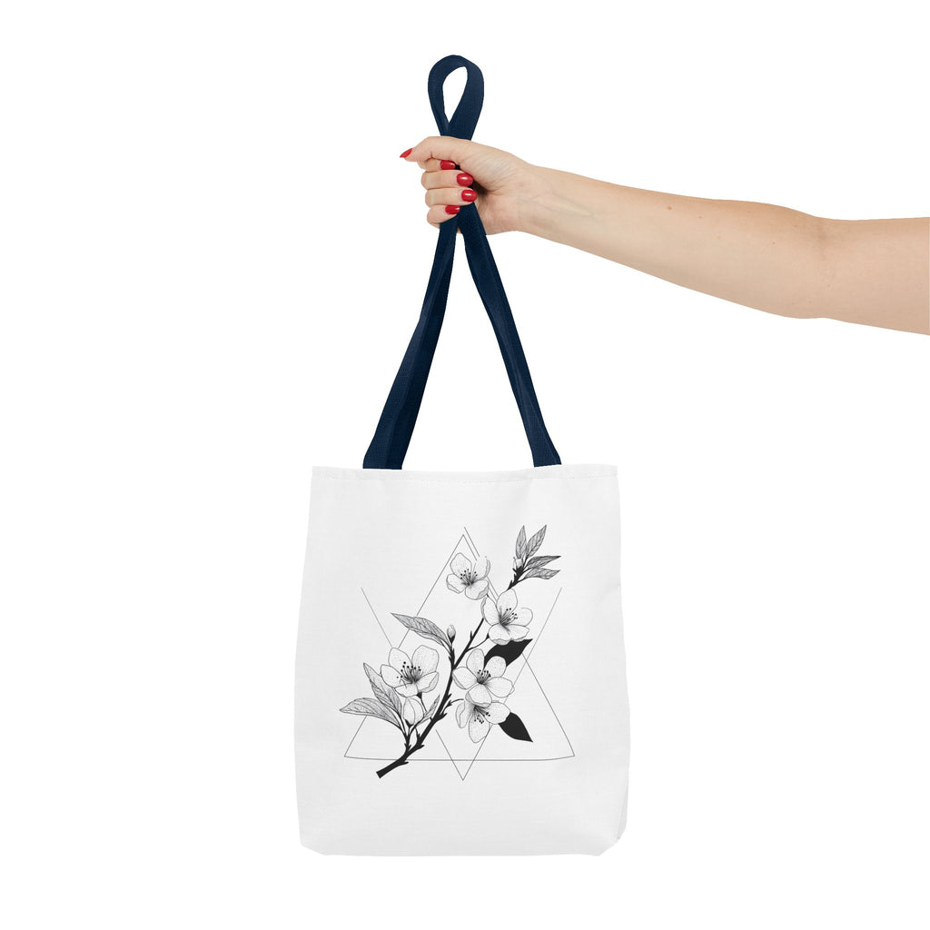 Floral Triangle Tote Bag — Minimal Black & White Botanical Canvas Tote