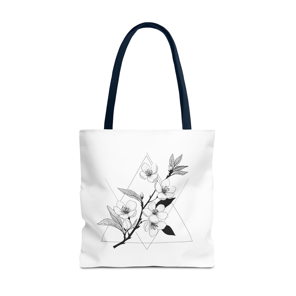 Floral Triangle Tote Bag — Minimal Black & White Botanical Canvas Tote