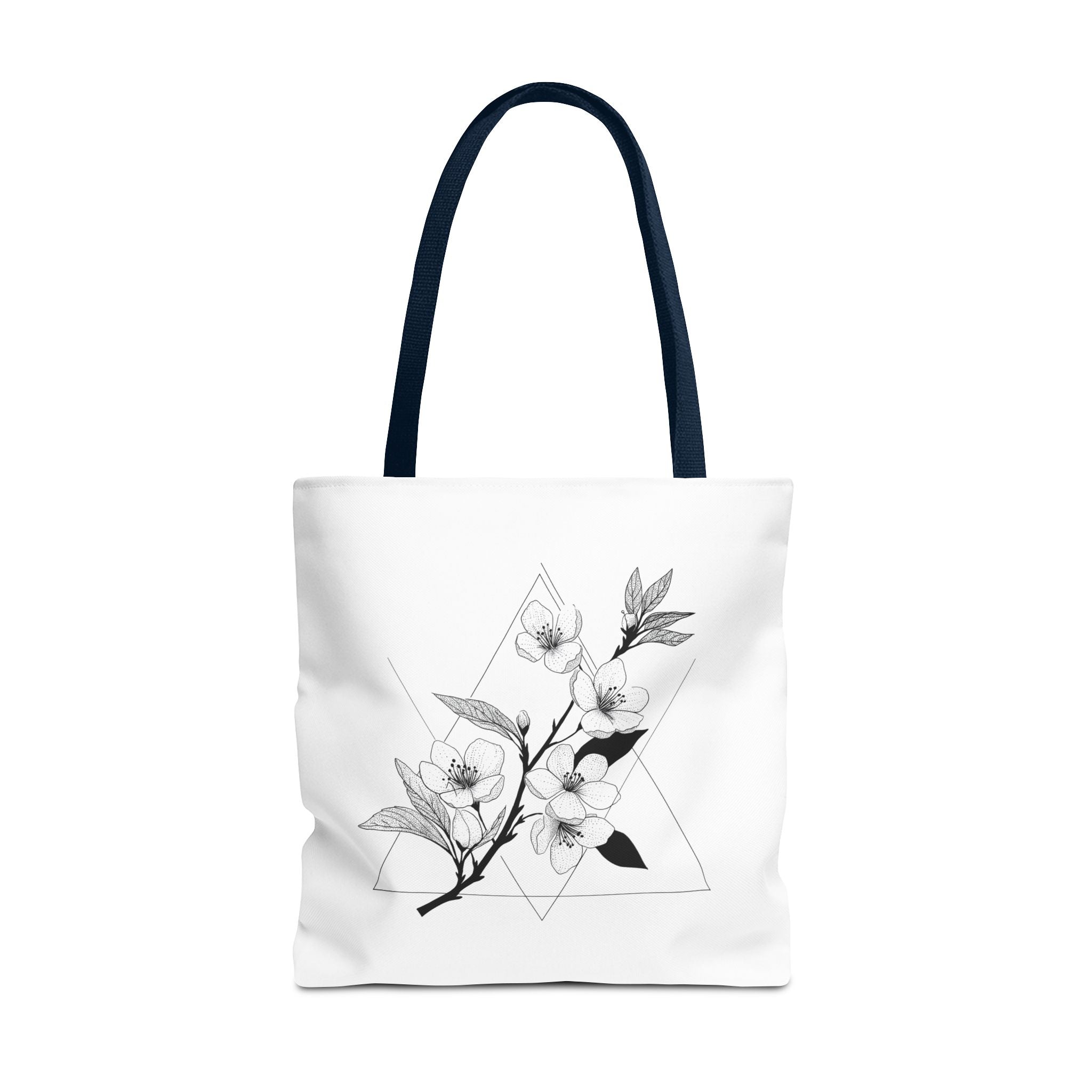 Floral Triangle Tote Bag — Minimal Black & White Botanical Canvas Tote