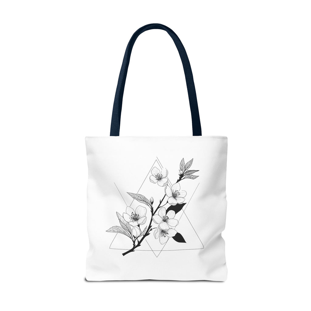 Floral Triangle Tote Bag — Minimal Black & White Botanical Canvas Tote