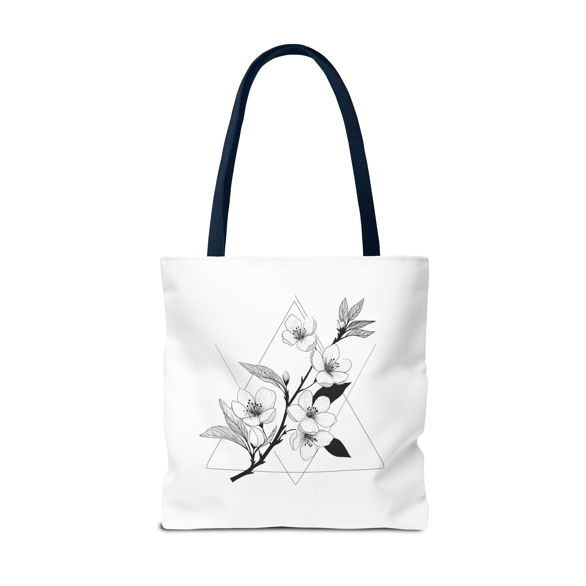Floral Triangle Tote Bag — Minimal Black & White Botanical Canvas Tote