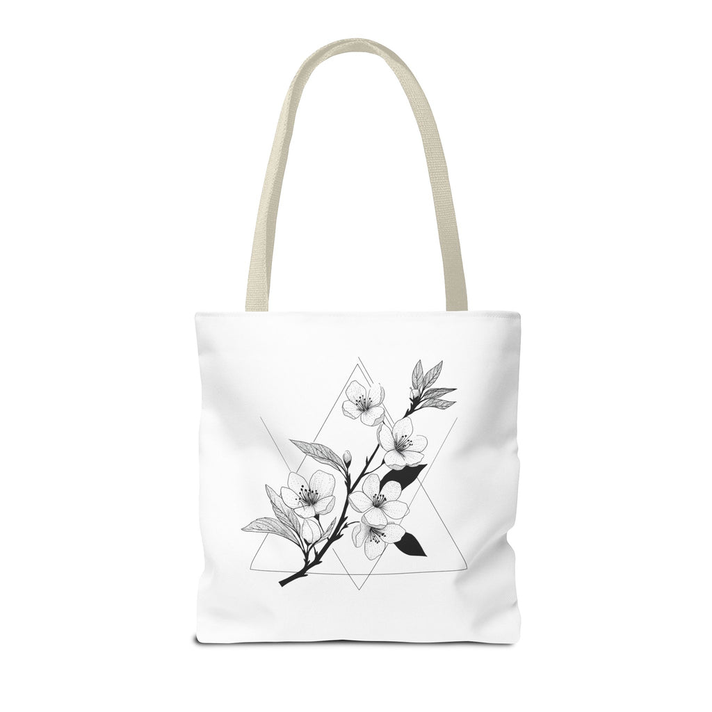 Floral Triangle Tote Bag — Minimal Black & White Botanical Canvas Tote