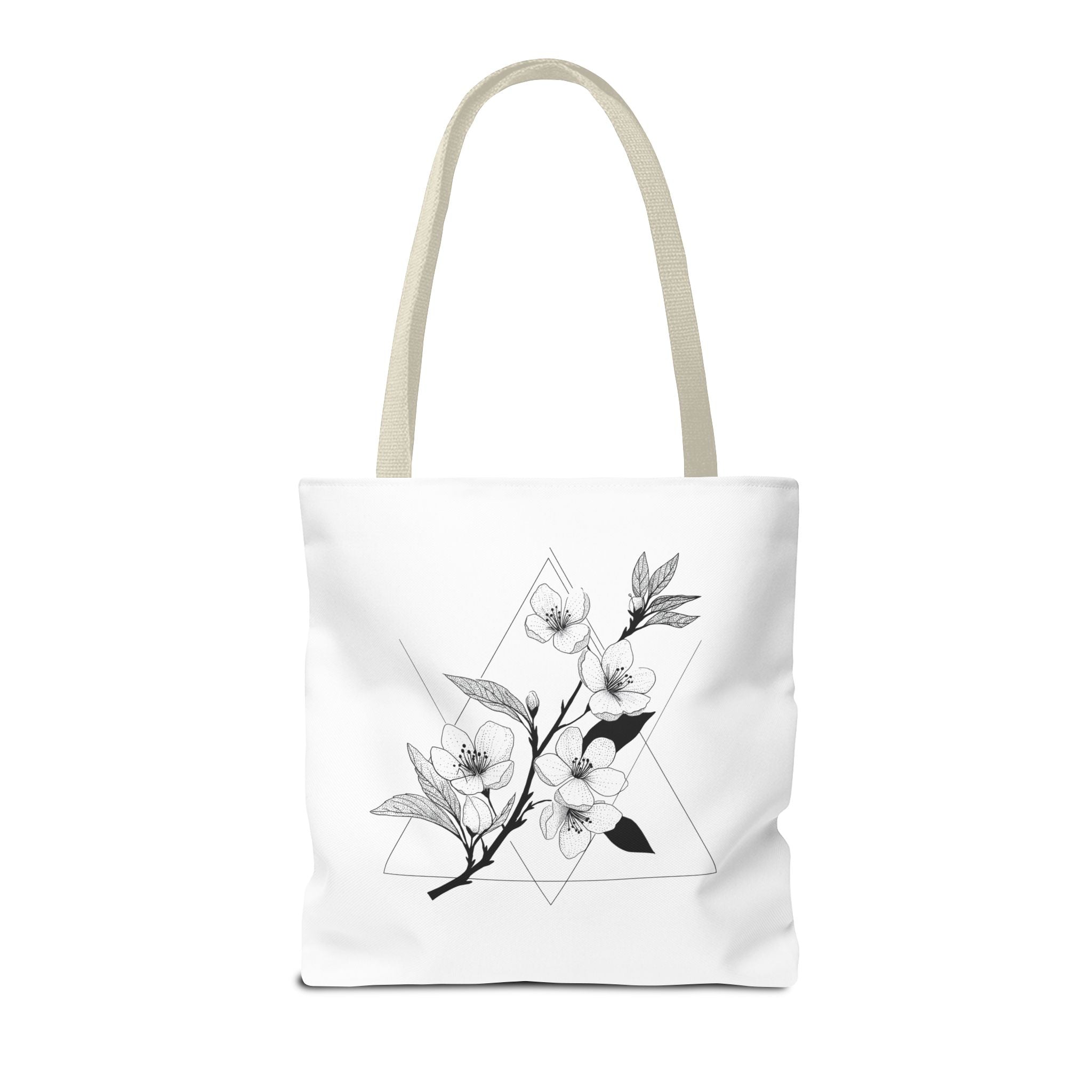 Floral Triangle Tote Bag — Minimal Black & White Botanical Canvas Tote