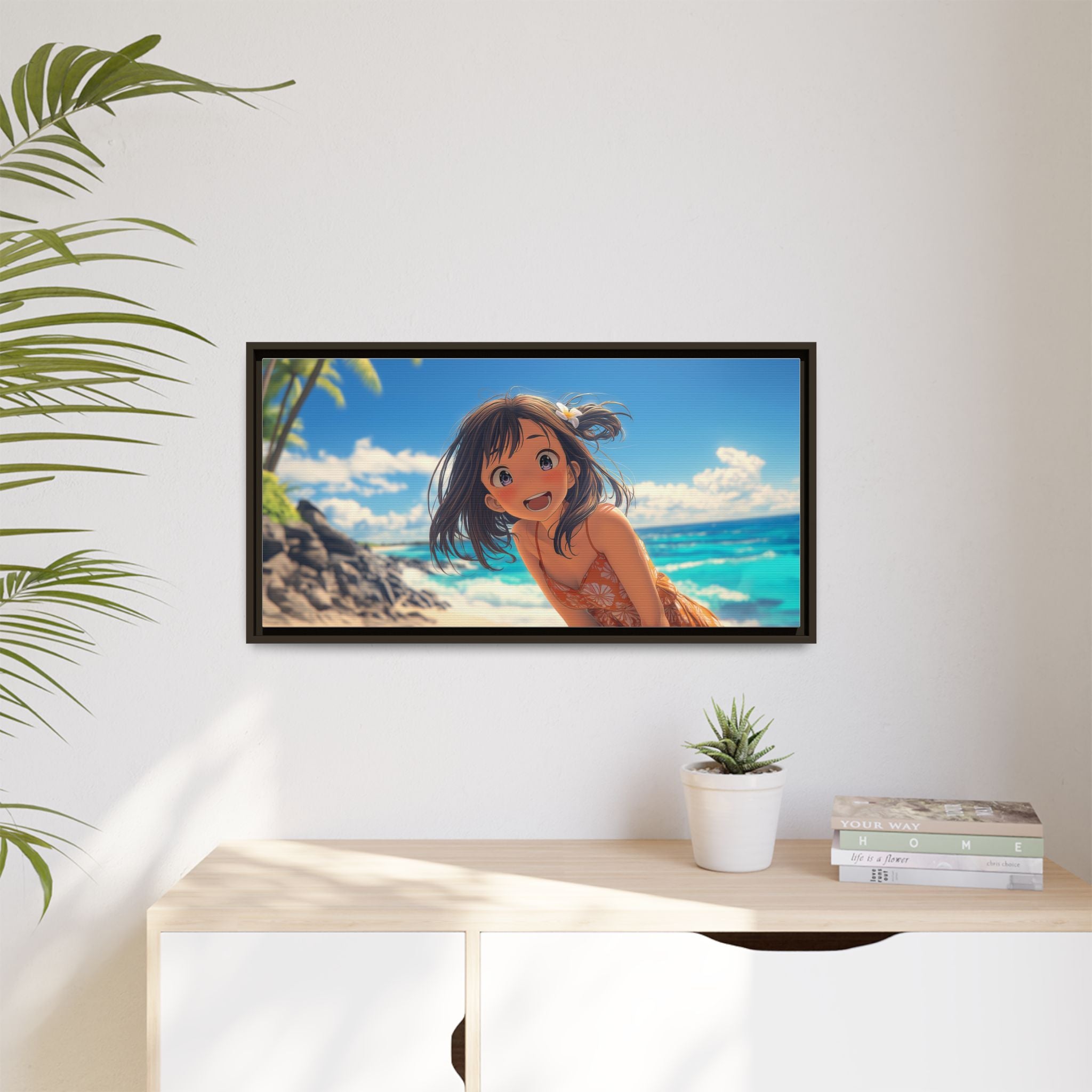 Colorful Beach Scene Framed Canvas