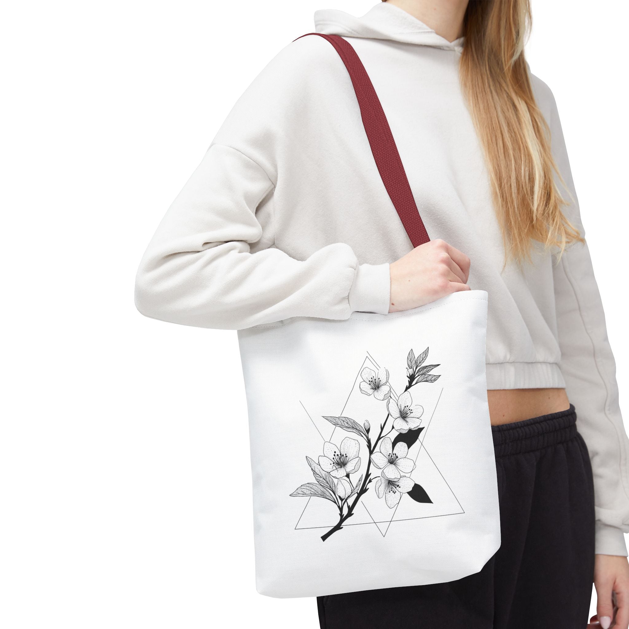 Floral Triangle Tote Bag — Minimal Black & White Botanical Canvas Tote