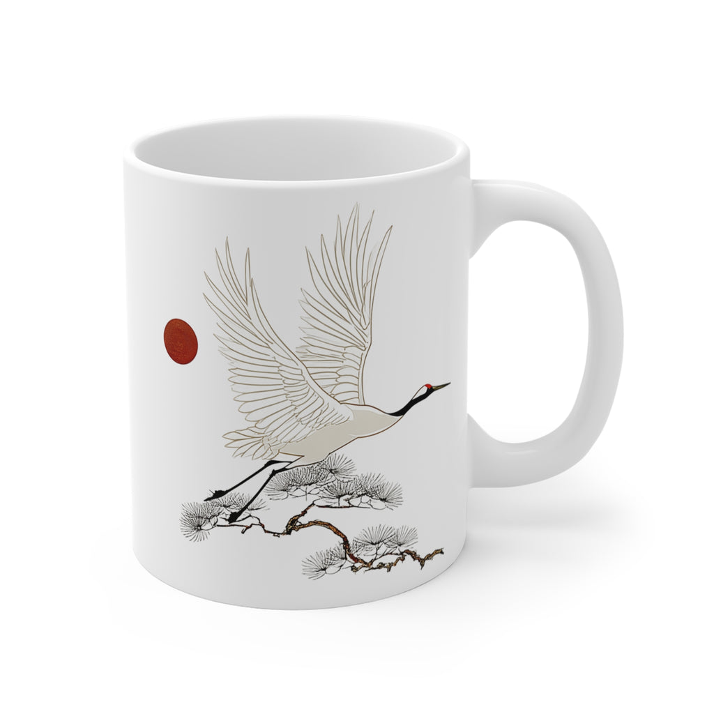 Japanese Crane & Red Sun Illustration