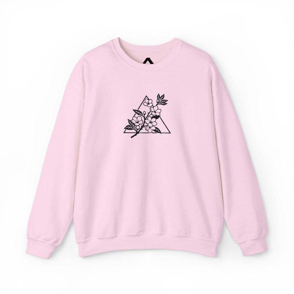 Floral Mountain Embroidery Sweatshirt — Minimal Botanical Crewneck