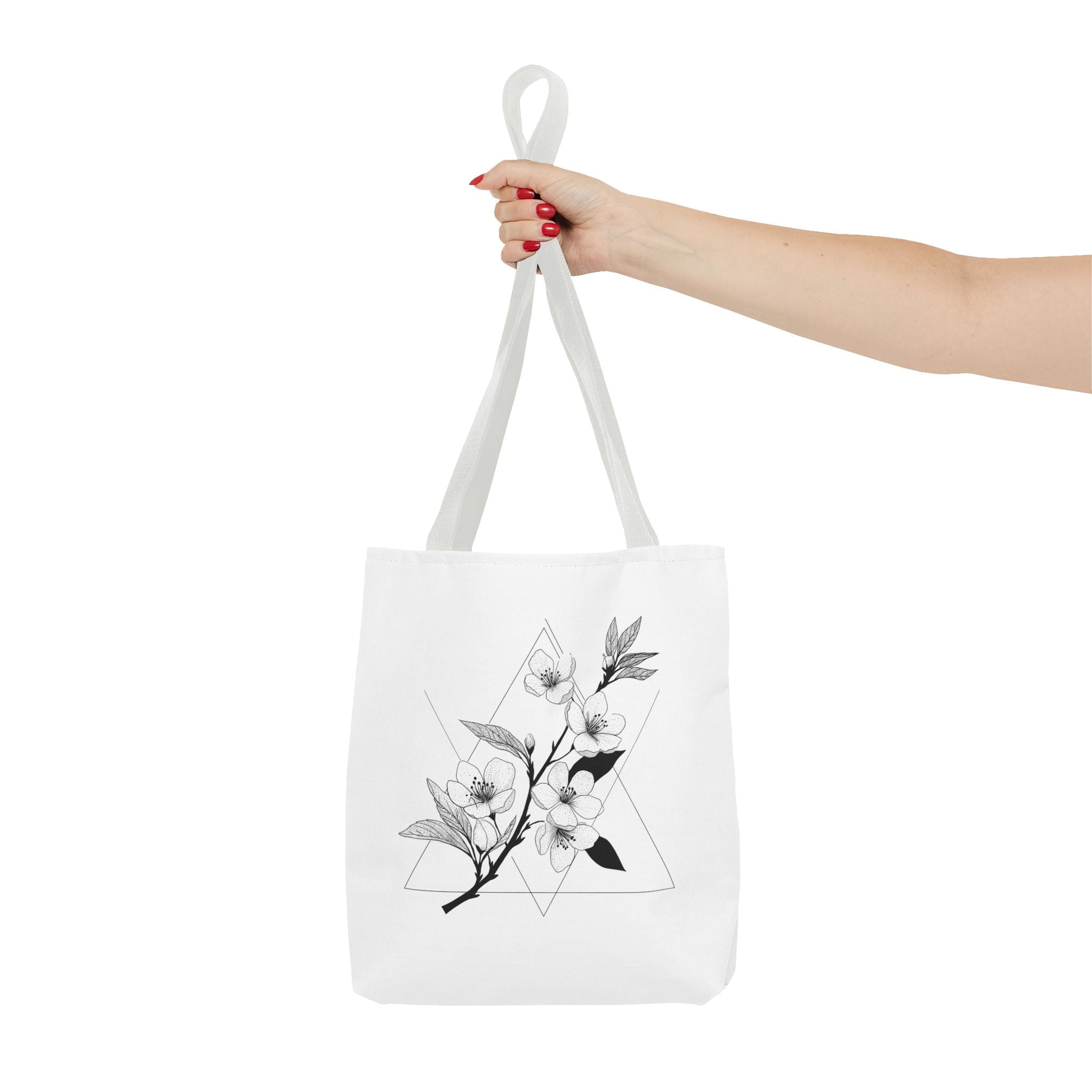 Floral Triangle Tote Bag — Minimal Black & White Botanical Canvas Tote