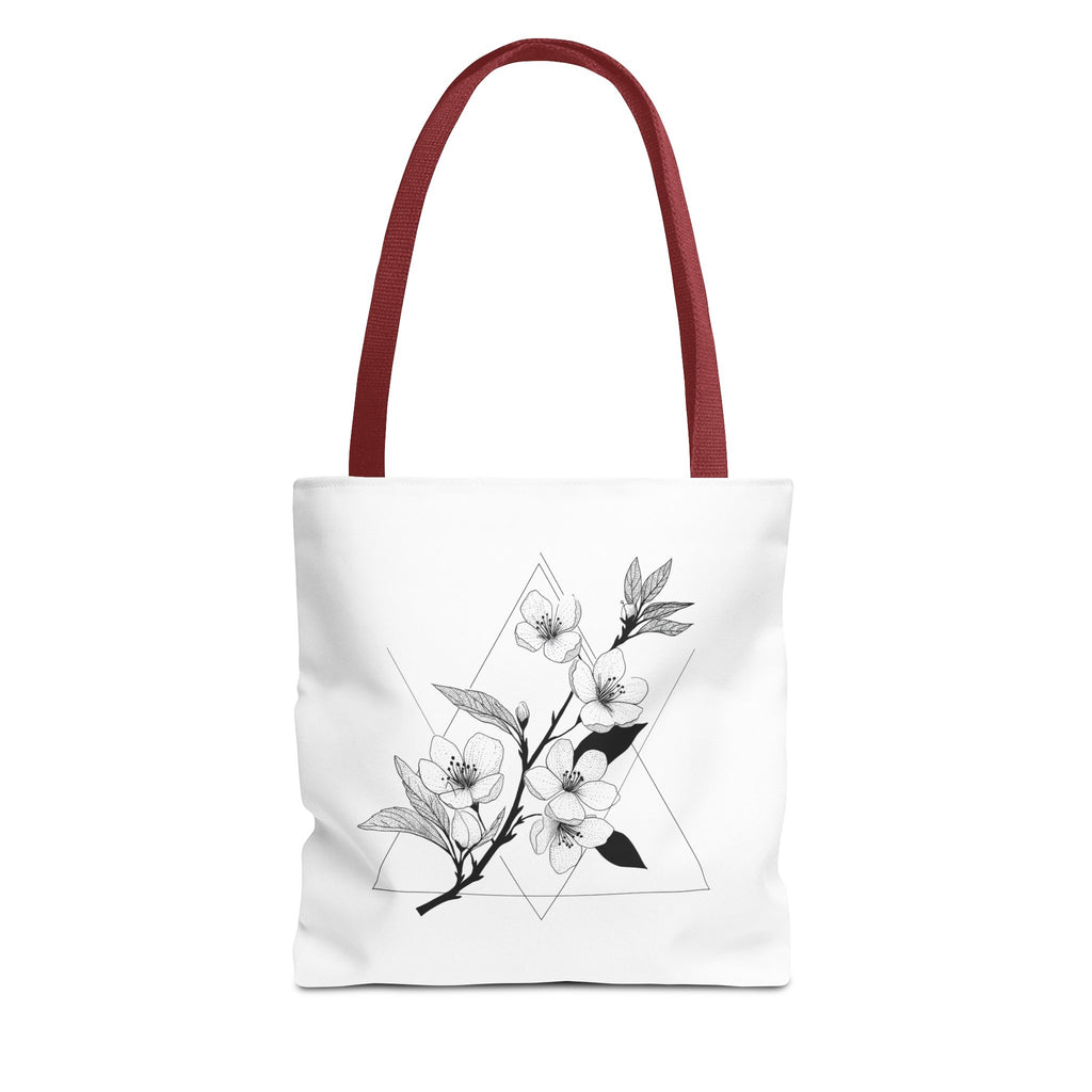 Floral Triangle Tote Bag — Minimal Black & White Botanical Canvas Tote