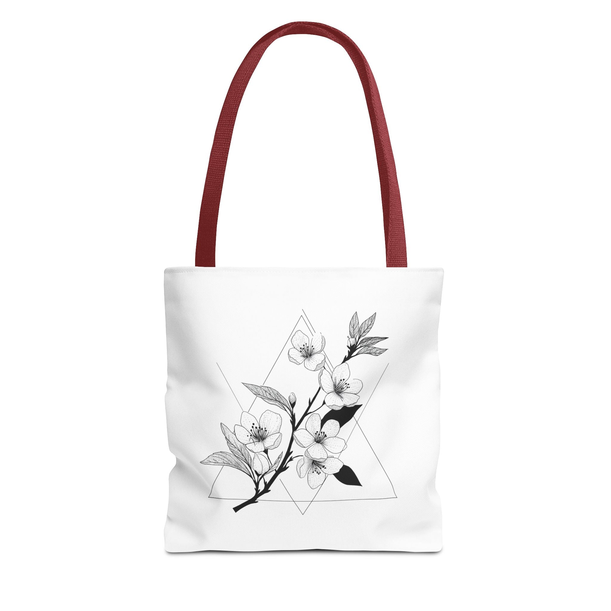 Floral Triangle Tote Bag — Minimal Black & White Botanical Canvas Tote