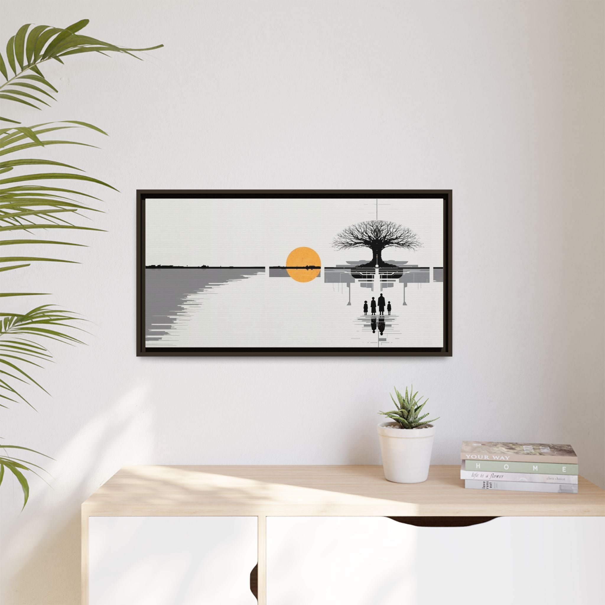 Framed Matte Canvas Wall Art — Minimal Sunset Tree Landscape
