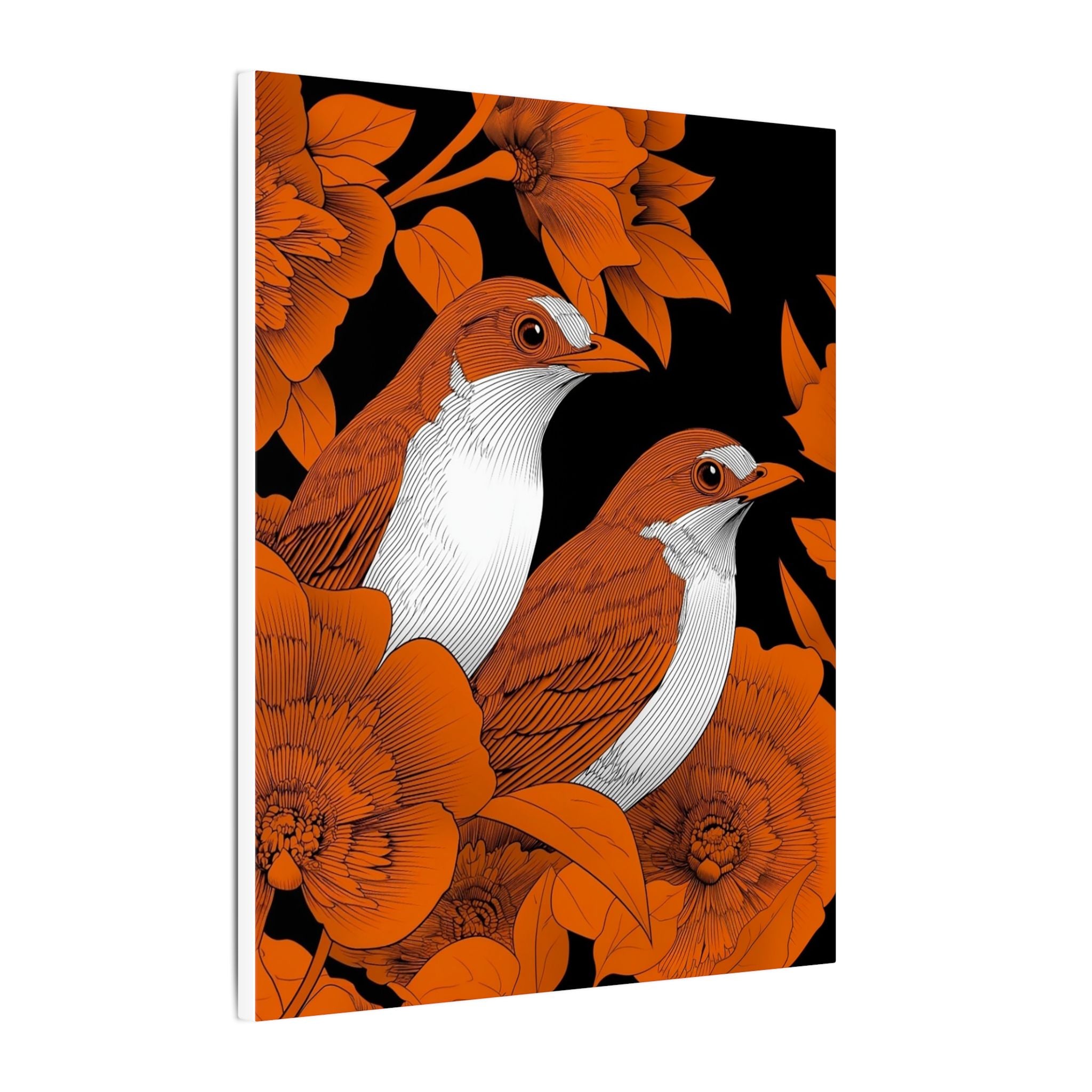 Orange Floral Birds Canvas Wall Art