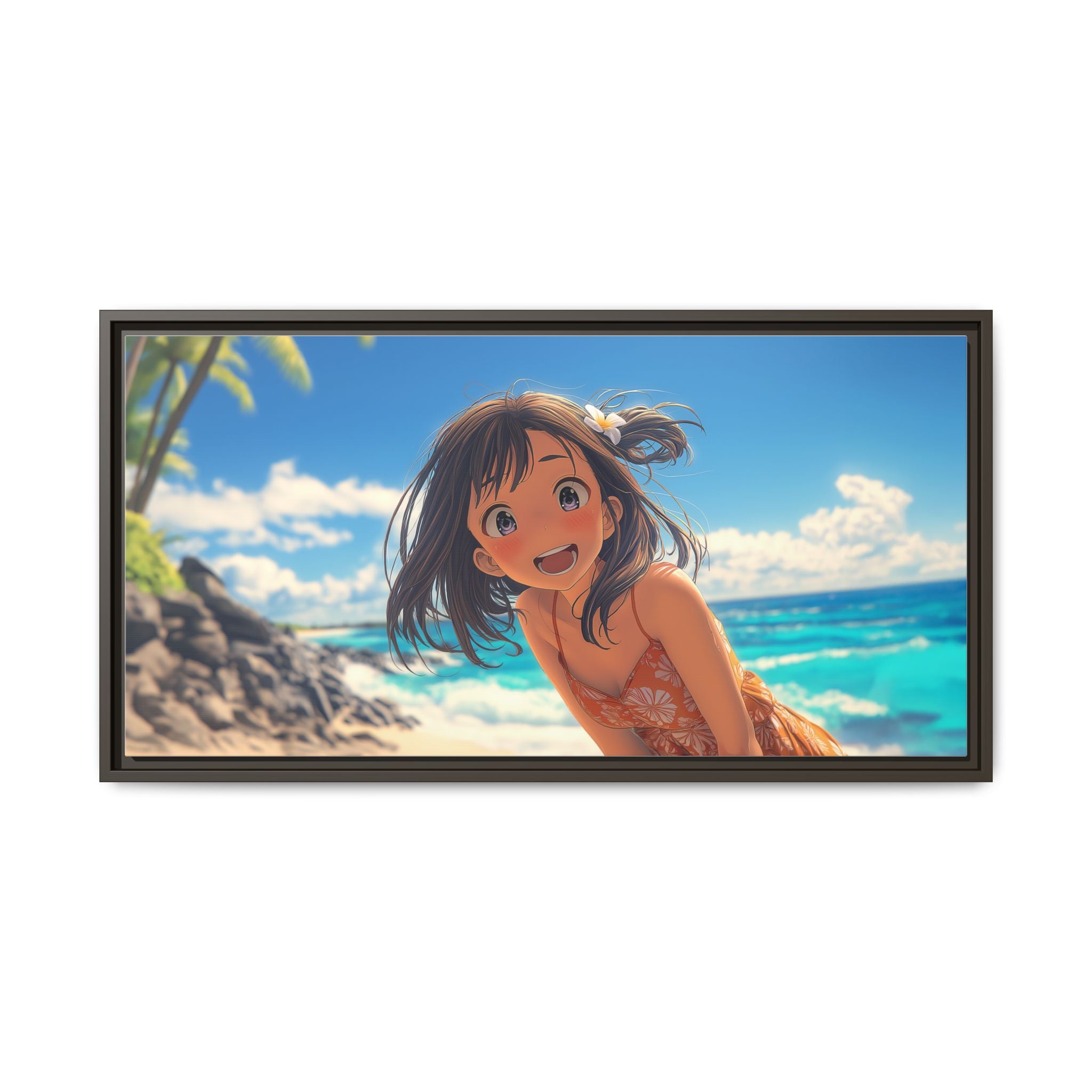 Colorful Beach Scene Framed Canvas