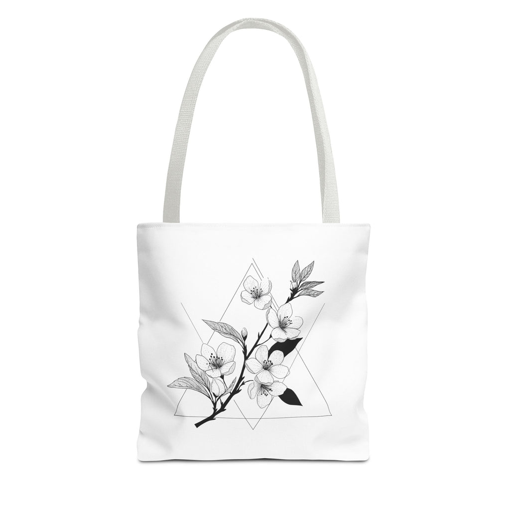 Floral Triangle Tote Bag — Minimal Black & White Botanical Canvas Tote